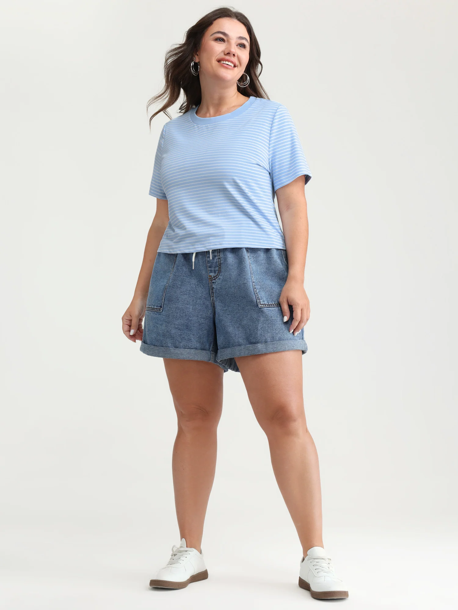 Striped Ribbed Fitted Crew Neck T-Shirt - Image 4