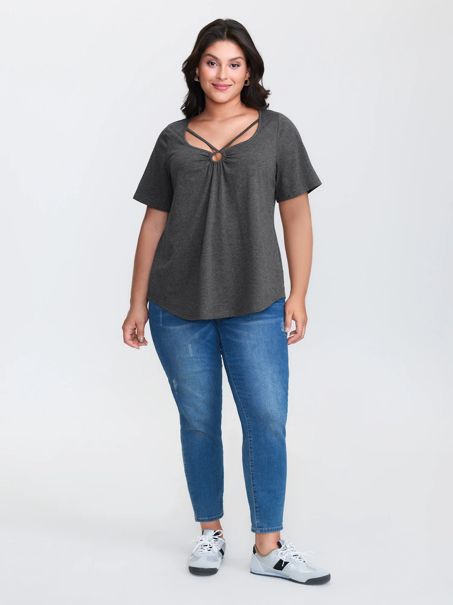 Supersoft Cut-Out Neck Solid T-Shirt - Image 3
