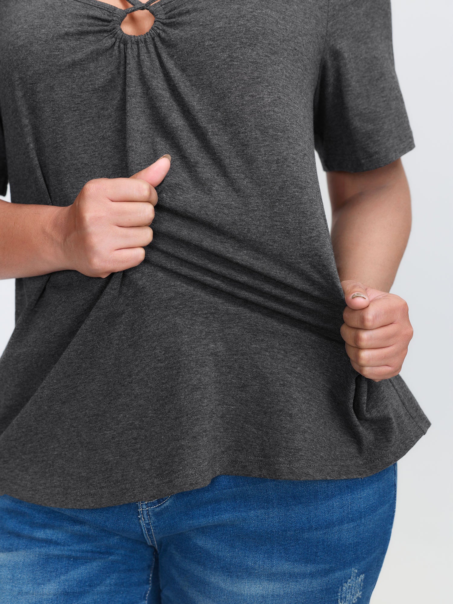 Supersoft Cut-Out Neck Solid T-Shirt - Image 4
