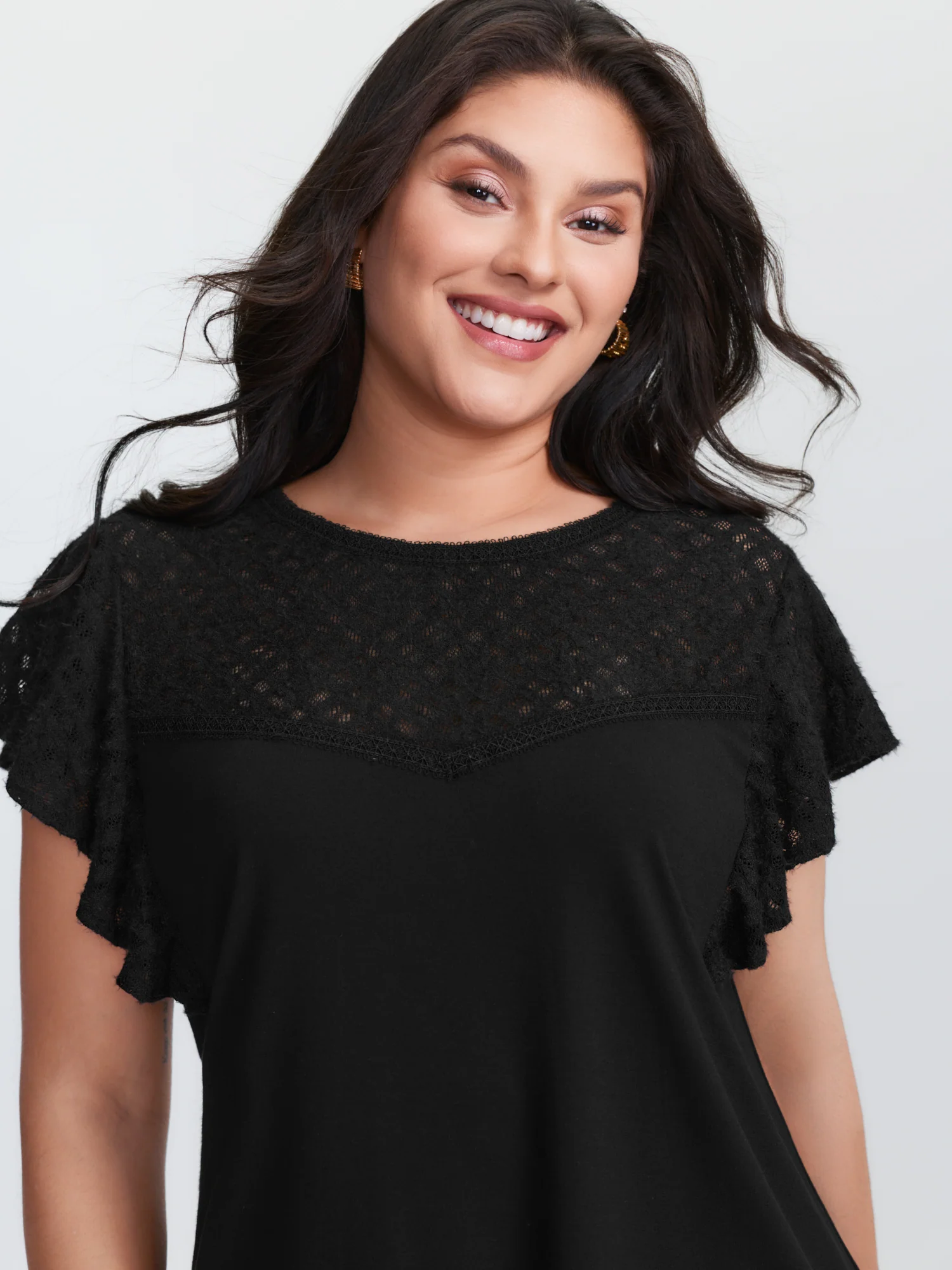 Supersoft Cut-Out Neckline Flutter Sleeve T-Shirt - Image 3