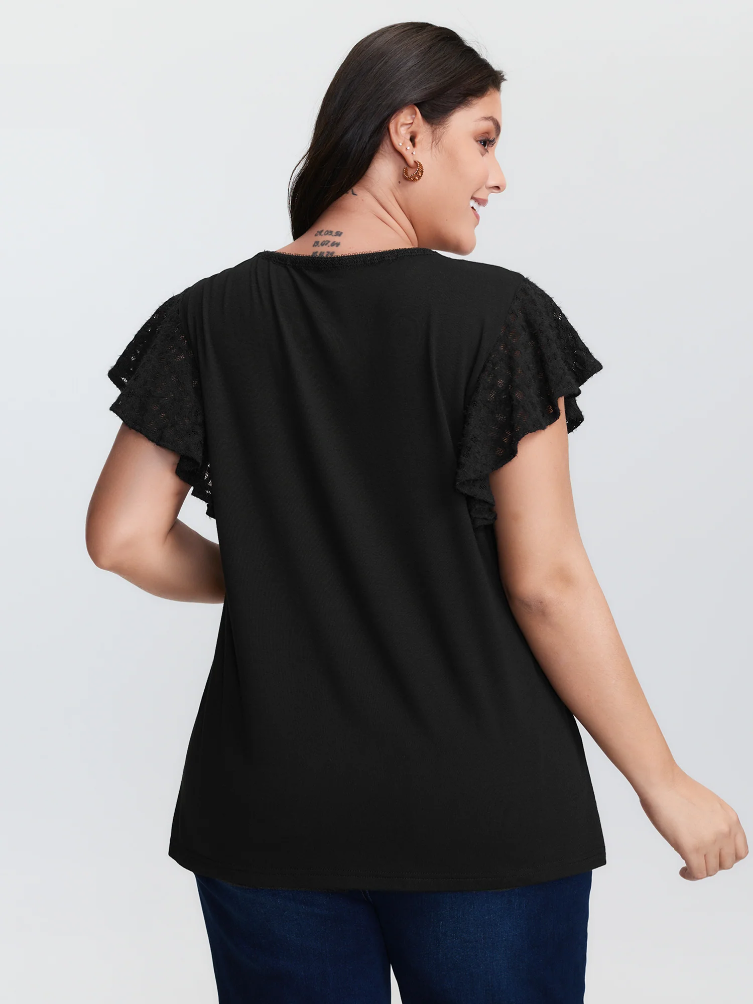 Supersoft Cut-Out Neckline Flutter Sleeve T-Shirt - Image 4