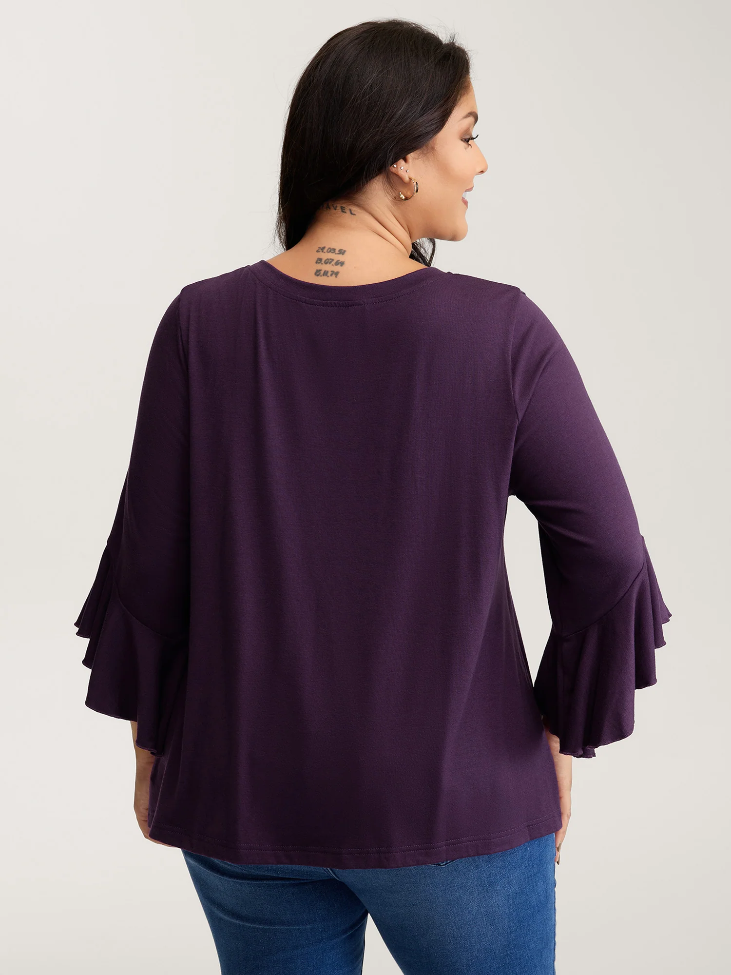 Supersoft Drawstring Neckline Ruffled Sleeve Knit Top - Image 5