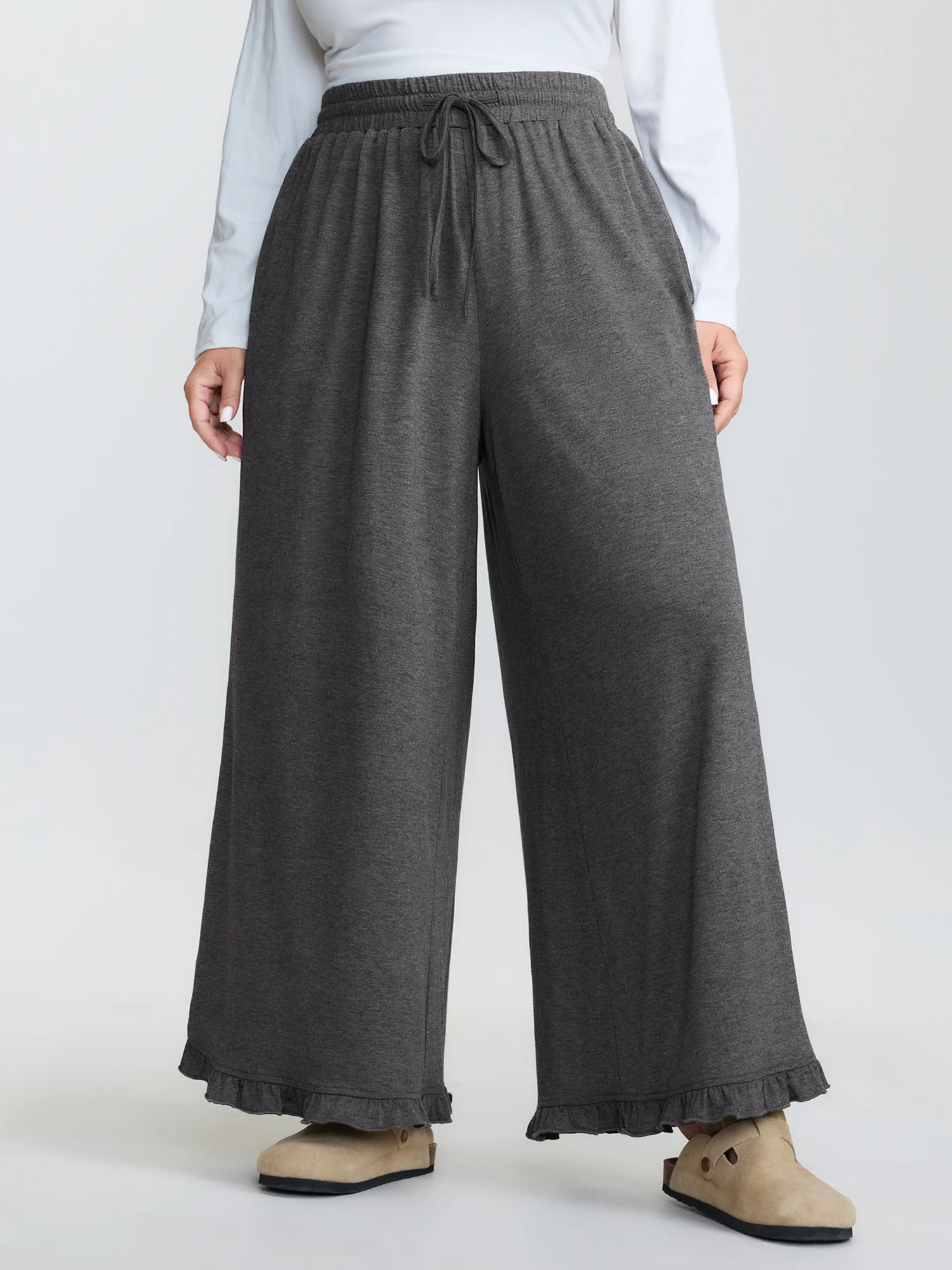 Supersoft Drawstring Waist Ruffled Hem Pants