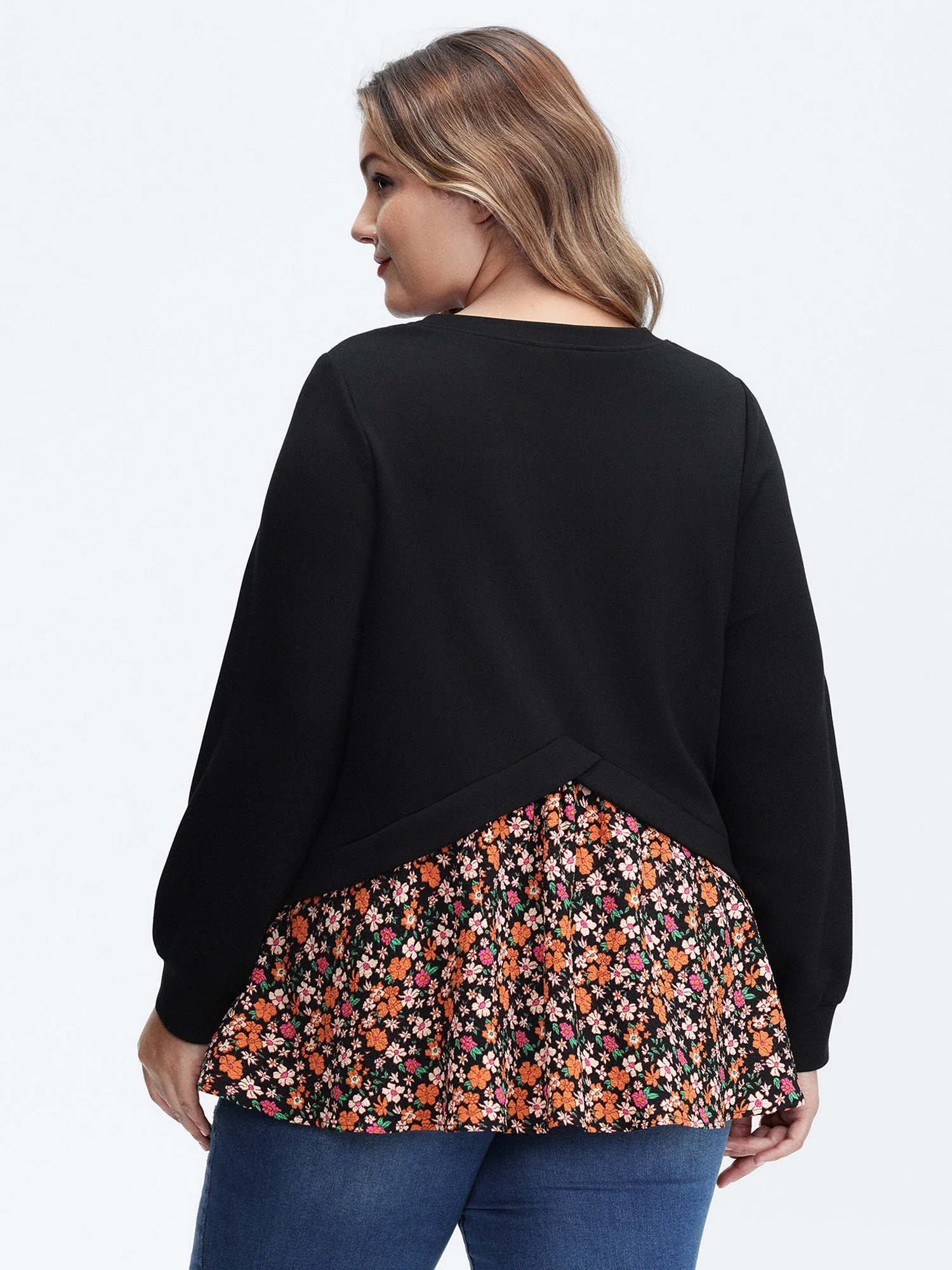 Supersoft Floral Spliced Layered Sweatshirt - Image 4