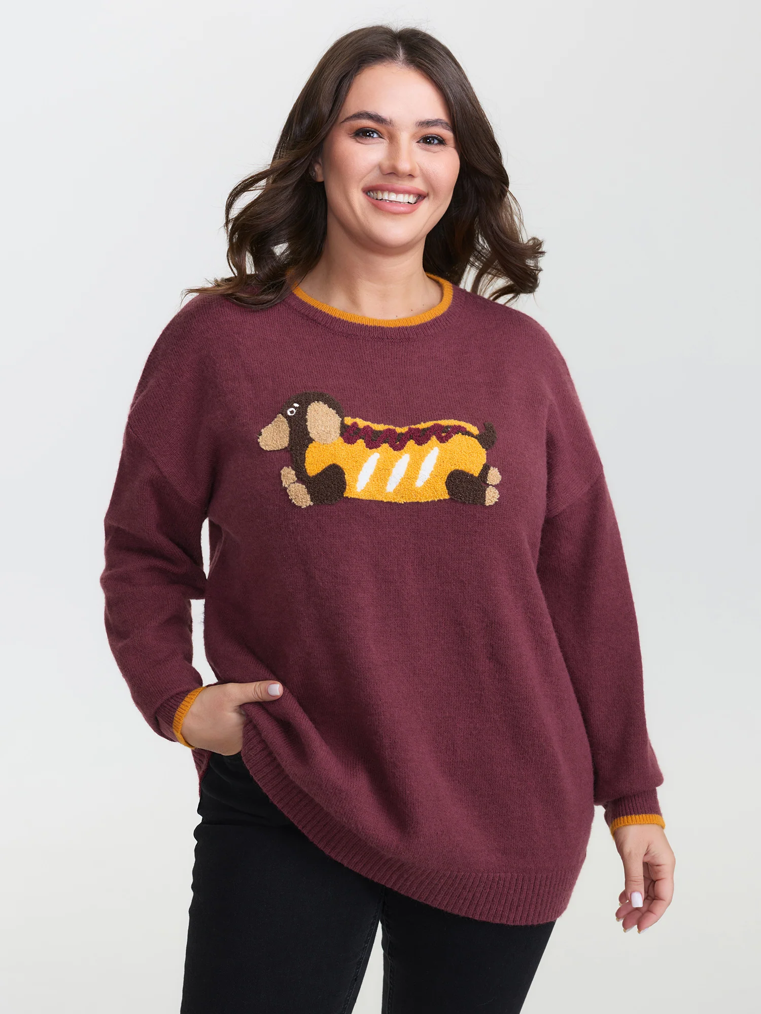 Supersoft Hotdog Embroidered Color Contrast Pullover - Image 2