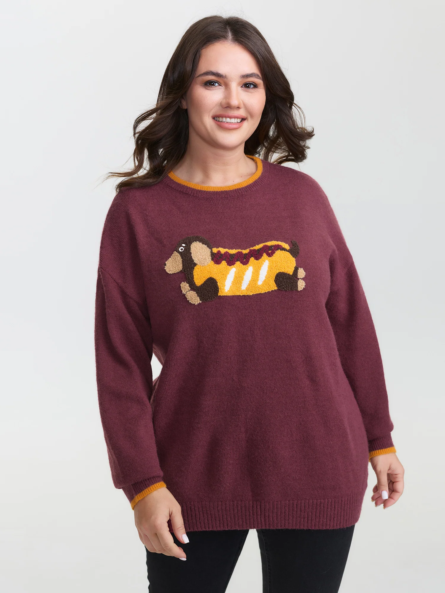 Supersoft Hotdog Embroidered Color Contrast Pullover - Image 3