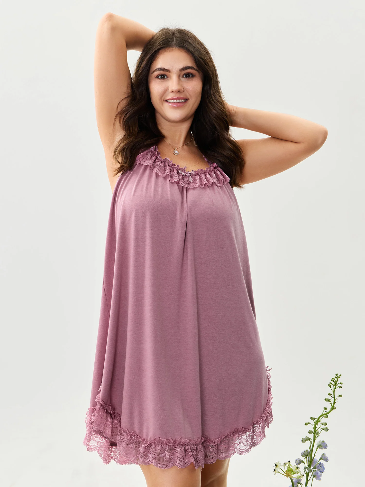 Supersoft Ruffled Lace Flowy Nightgown - Image 3