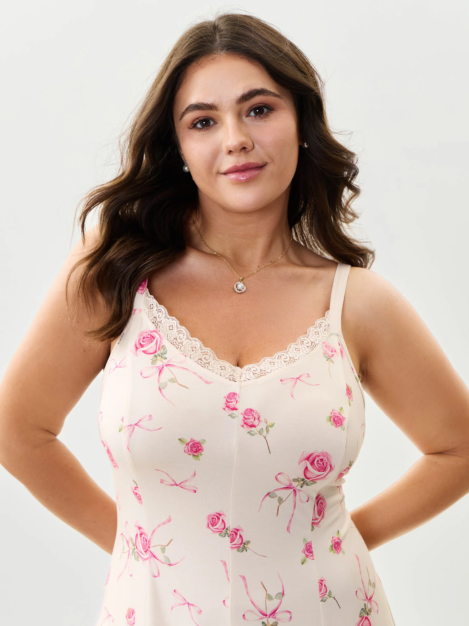 Supersoft Rosy Print Lace Sleep Dress - Image 3