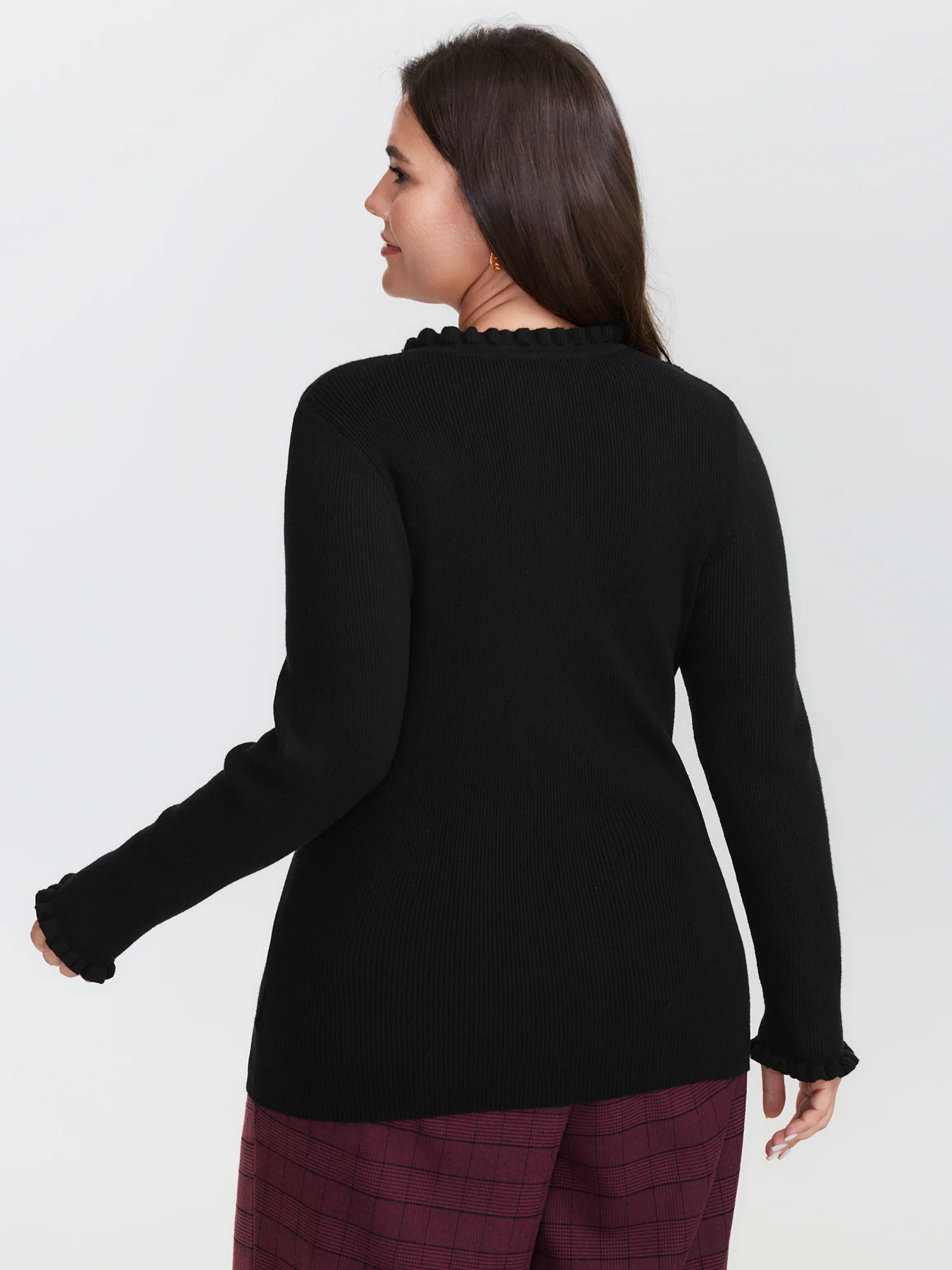 Supersoft Ruffled Neck Fitted Solid Pullover - Image 5