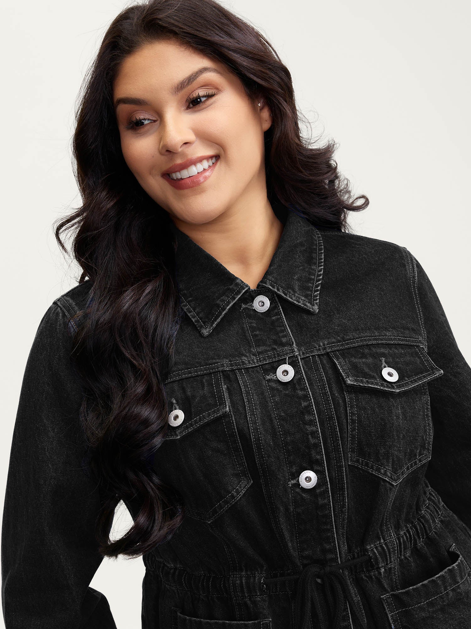 Supersoft Stretchy Waist Button-Down Denim Jacket - Image 2