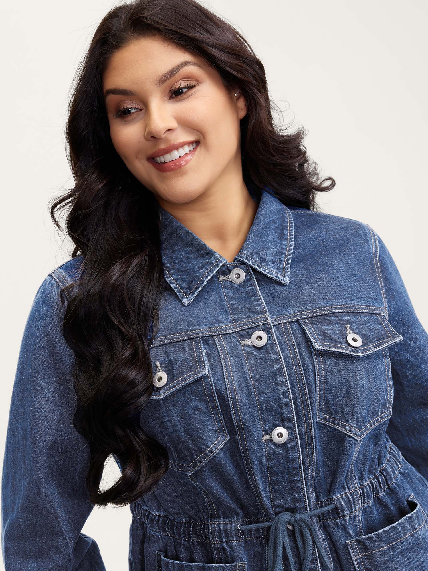 Supersoft Stretchy Waist Button-Down Denim Jacket - Image 7