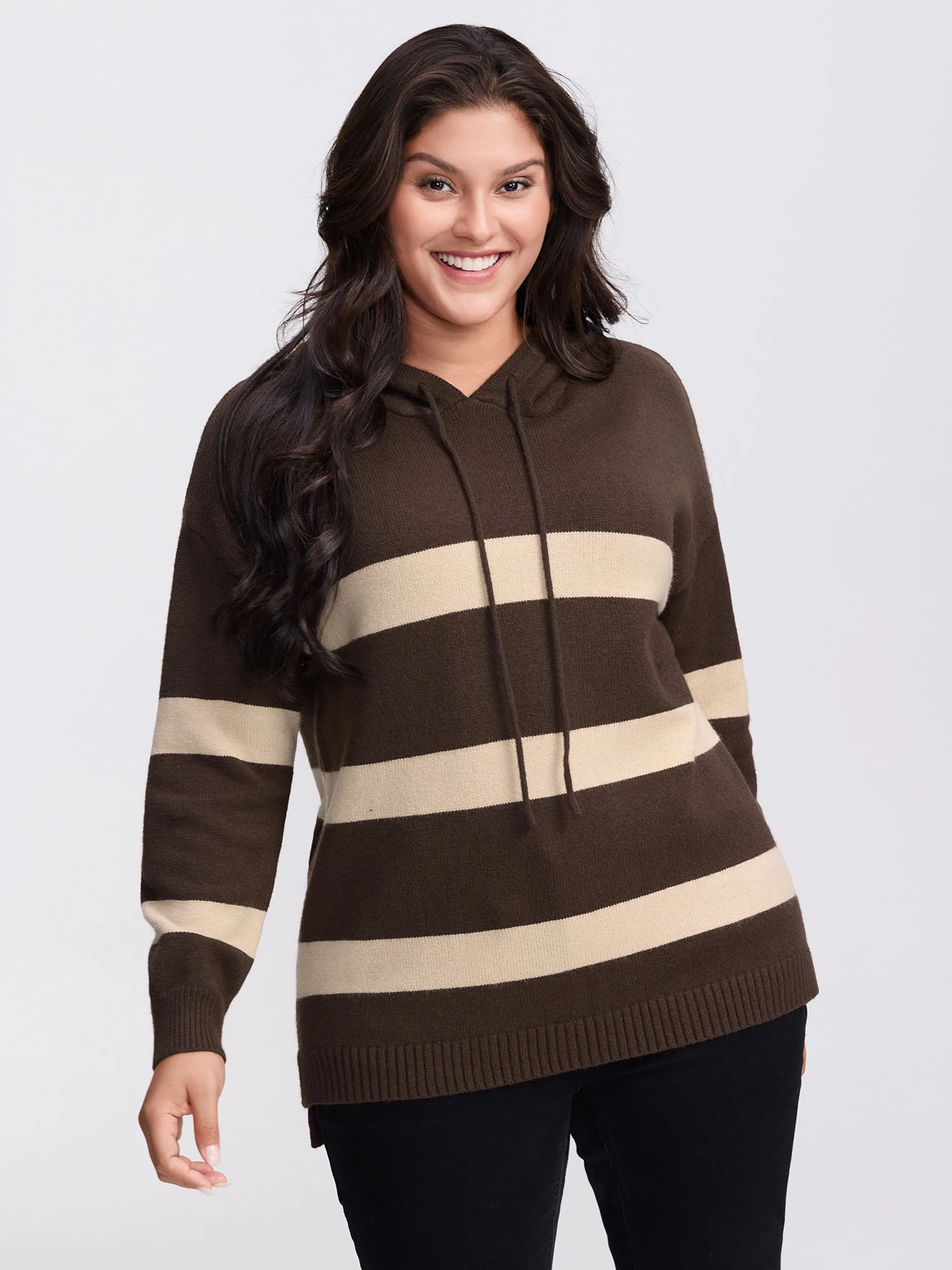 Supersoft Stripe Slit Hooded Pullover - Image 2