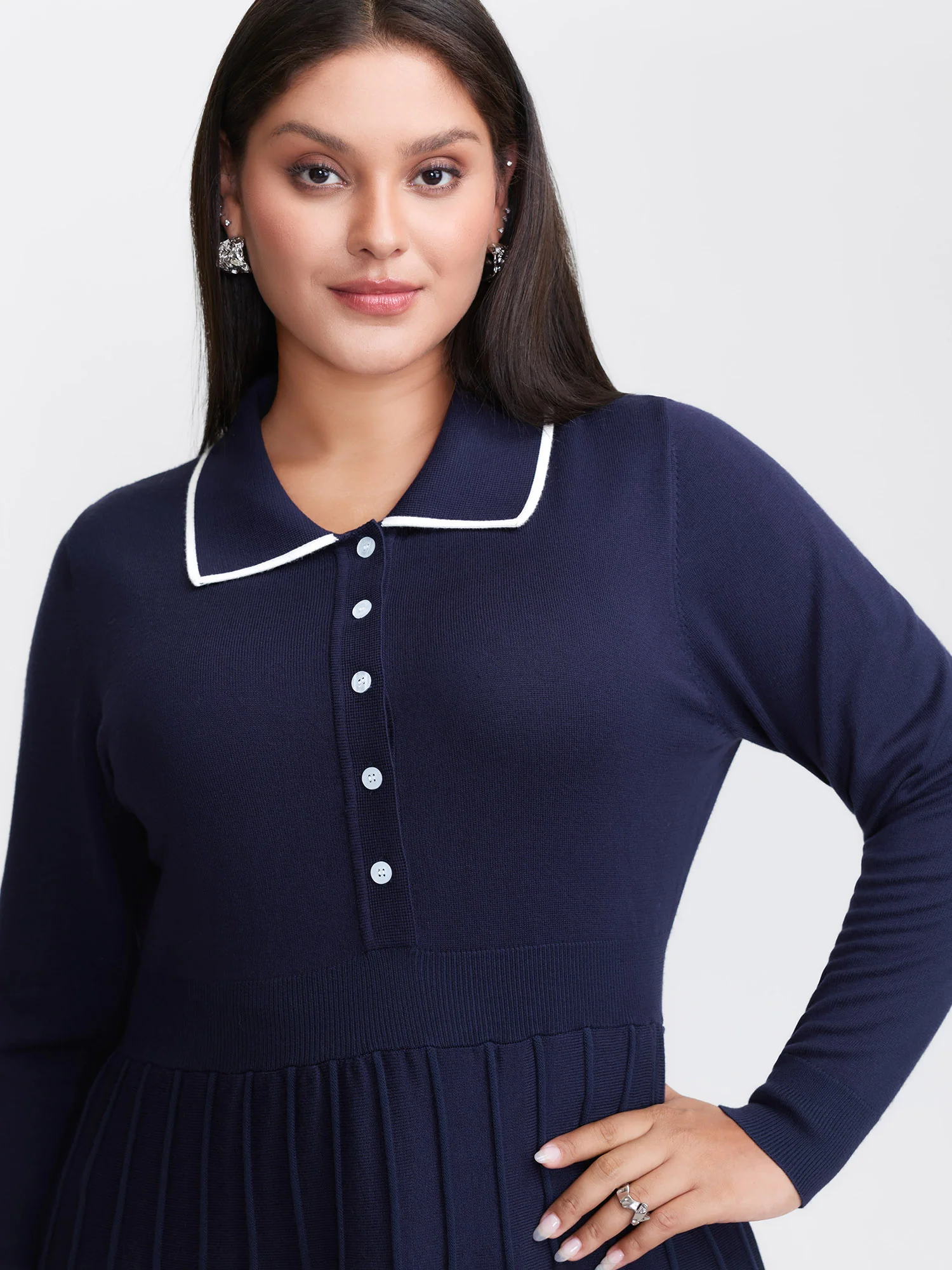 Supersoft Textured Polo Collar Sweater Dress - Image 2