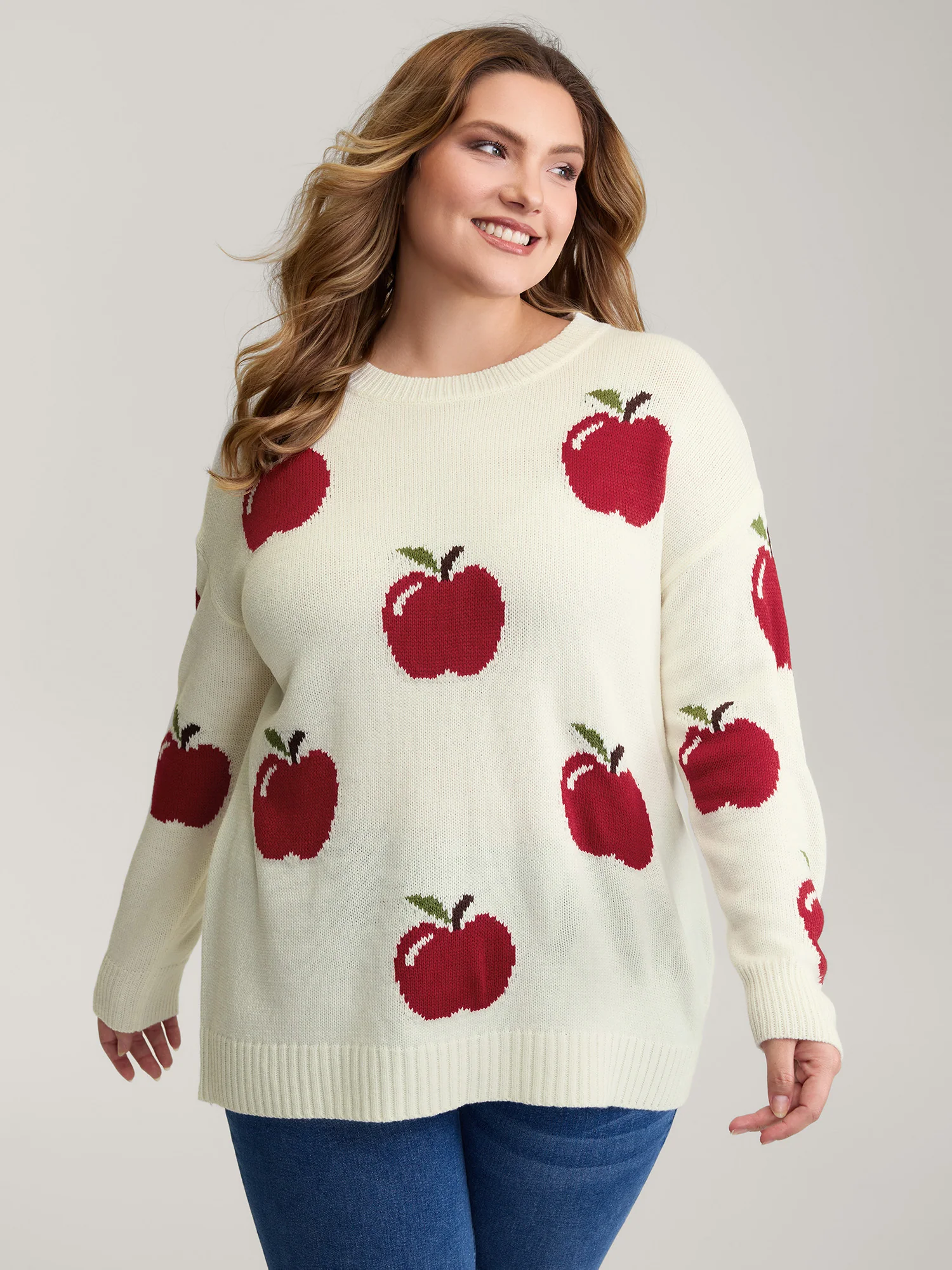 Sweet Apple Print Jacquard Print Pullover - Image 2