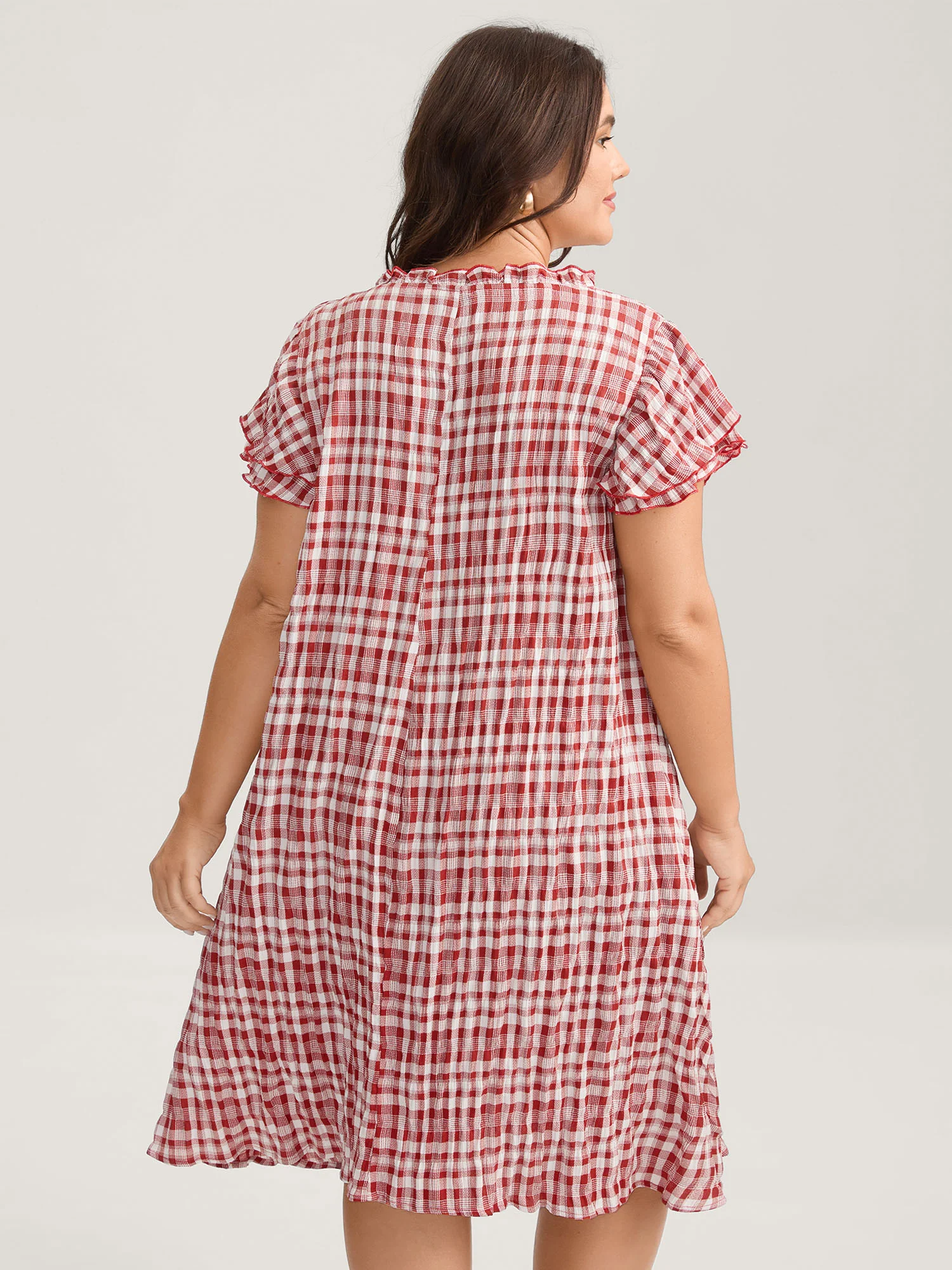 Sweet Plaid Pattern Pockets Mini Dress - Image 4