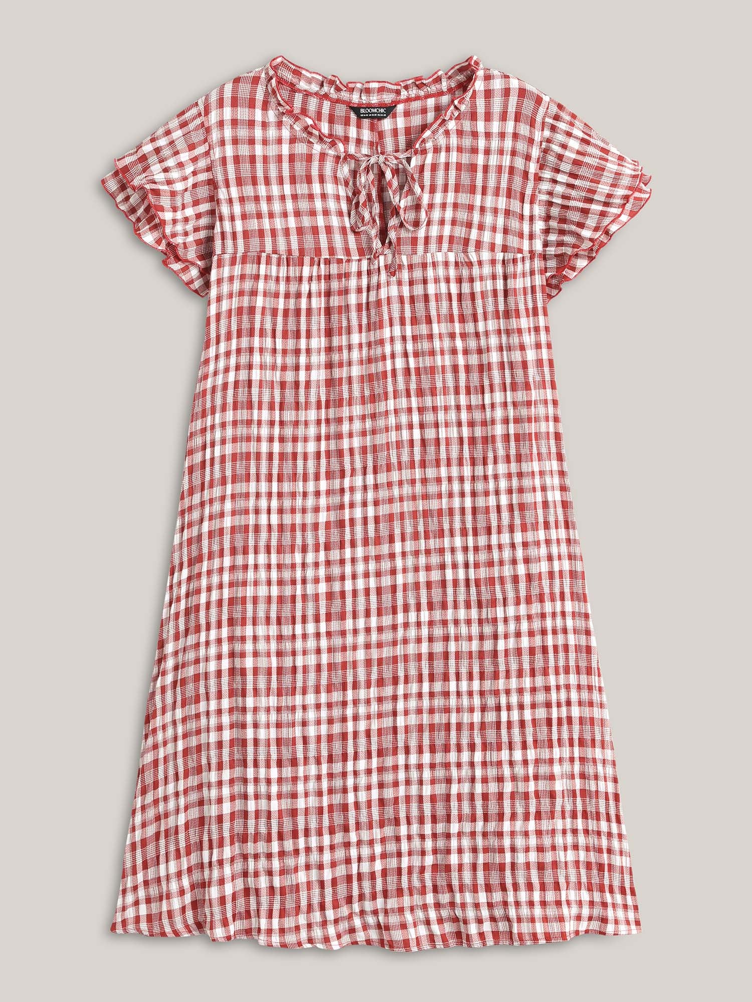 Sweet Plaid Pattern Pockets Mini Dress - Image 7