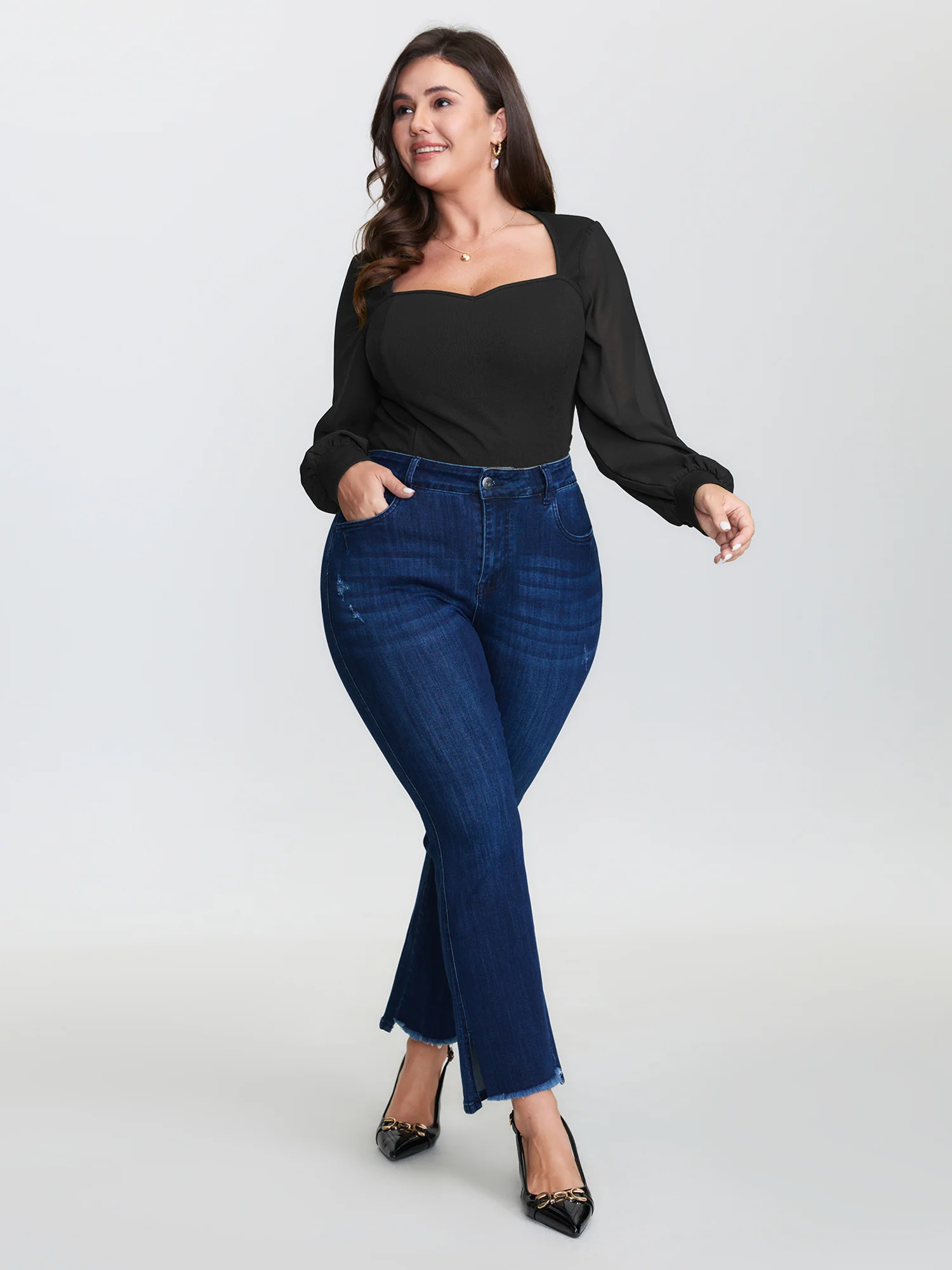 Sweetheart Neckline Cinched Waist Blouse - Image 2