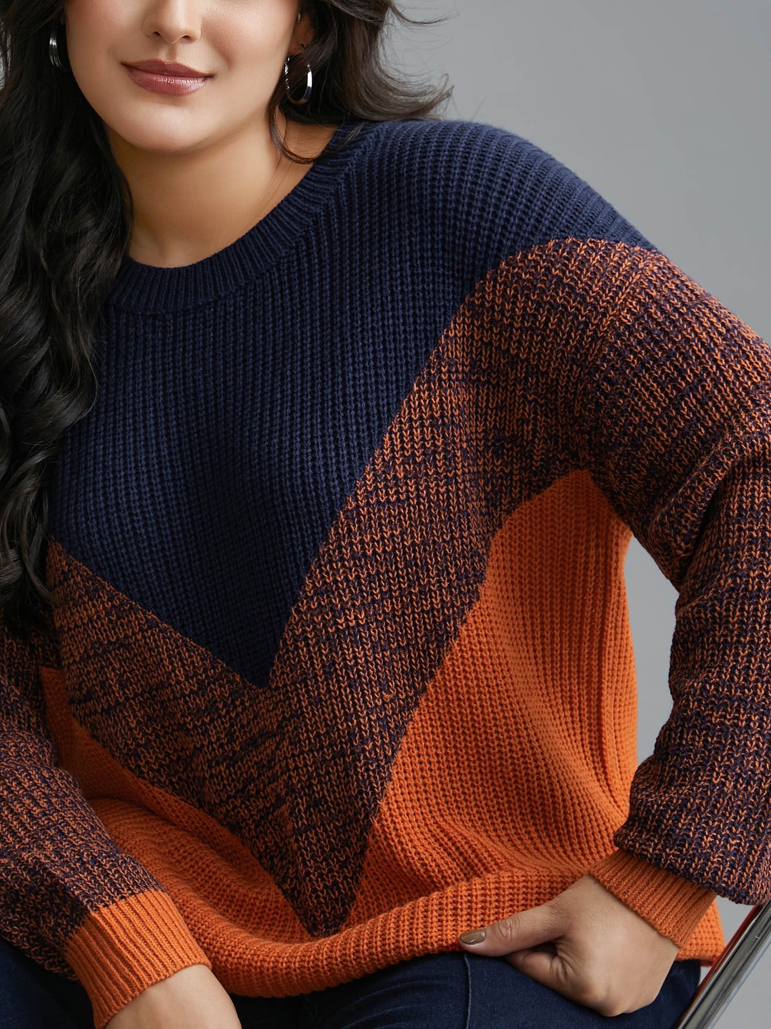 Textured Balloon Sleeves Color Block Pullover - Image 6