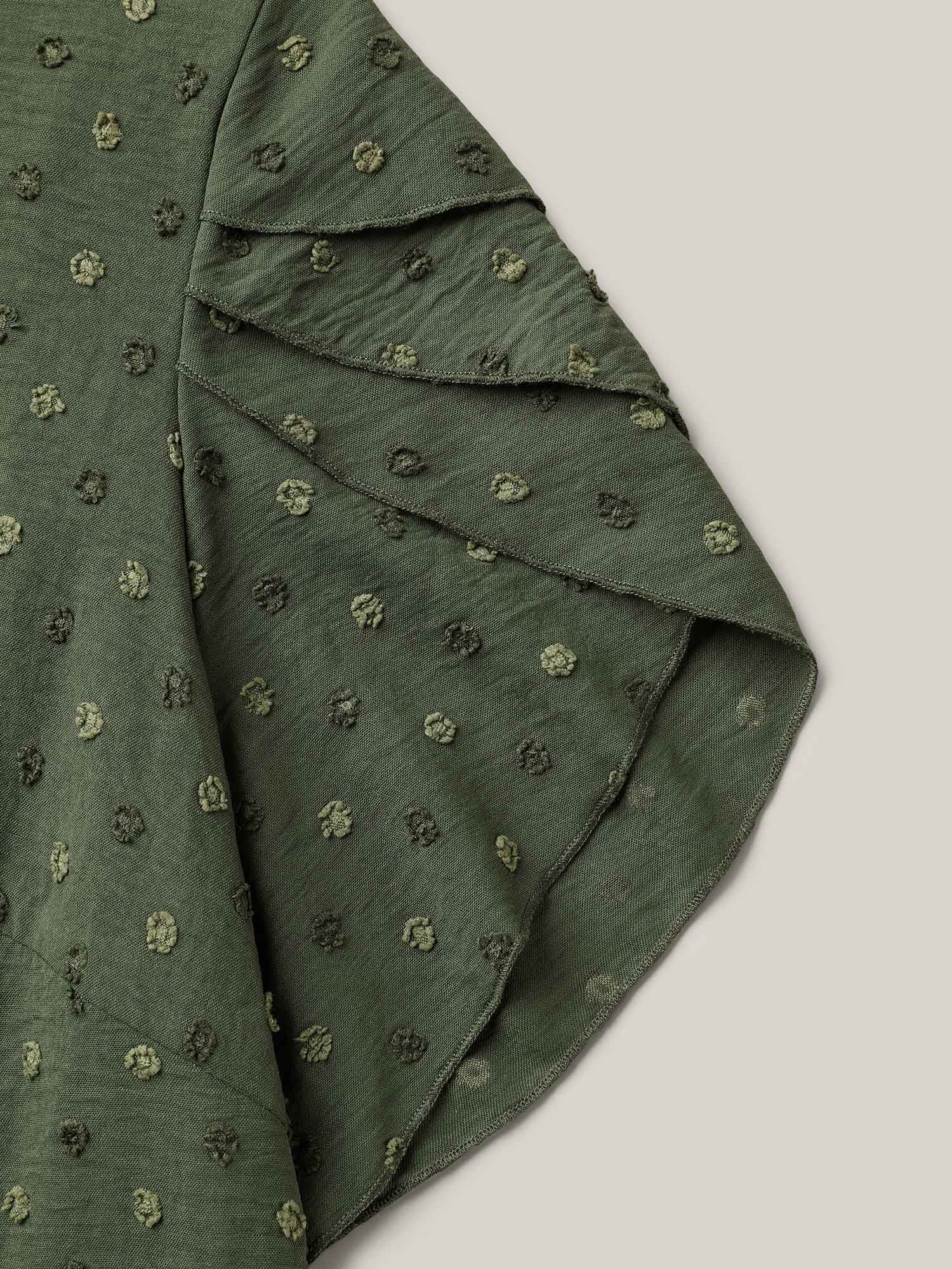 Textured Color Contrast Petal Sleeve Blouse - Image 13