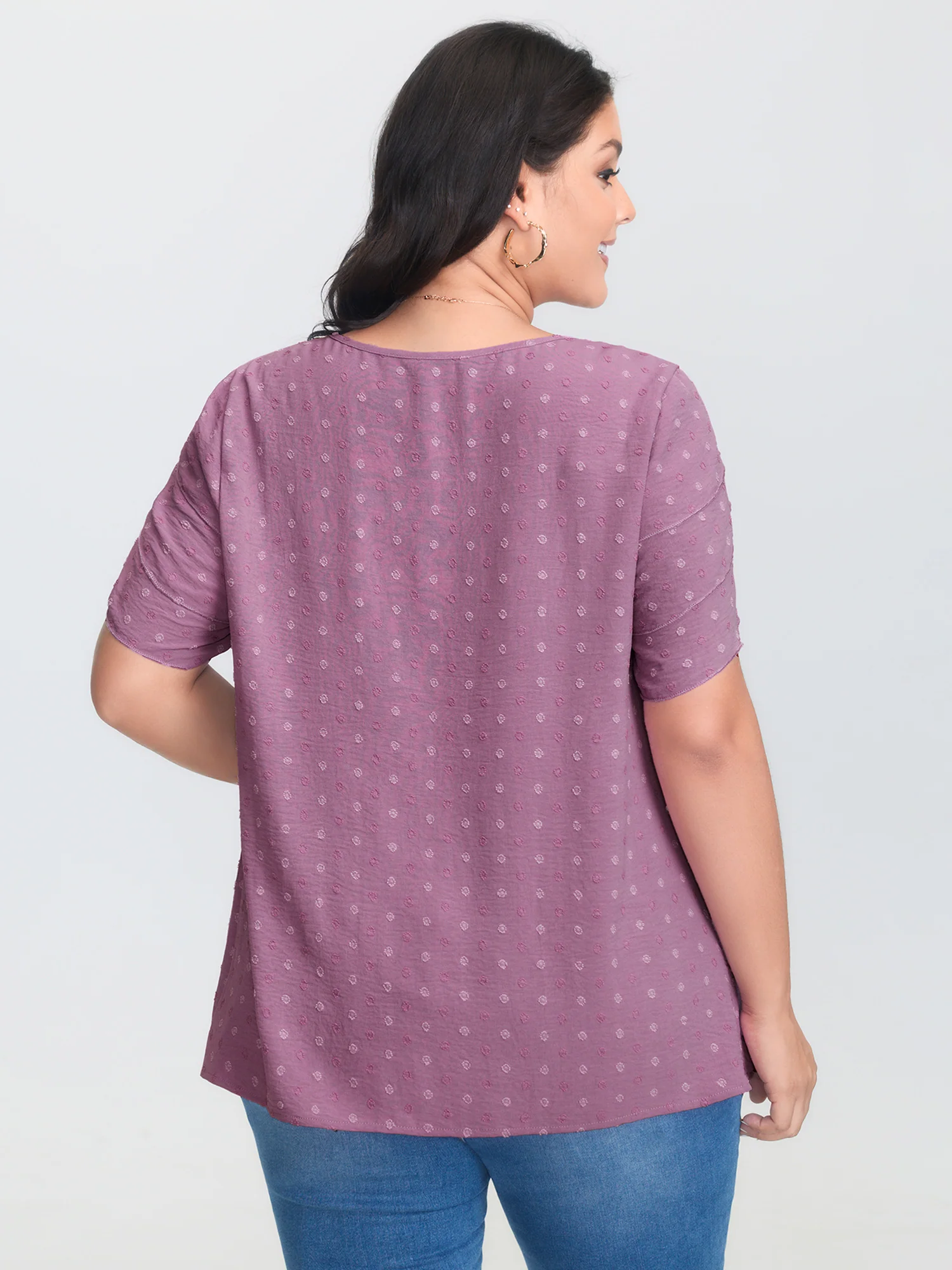 Textured Color Contrast Petal Sleeve Blouse - Image 19