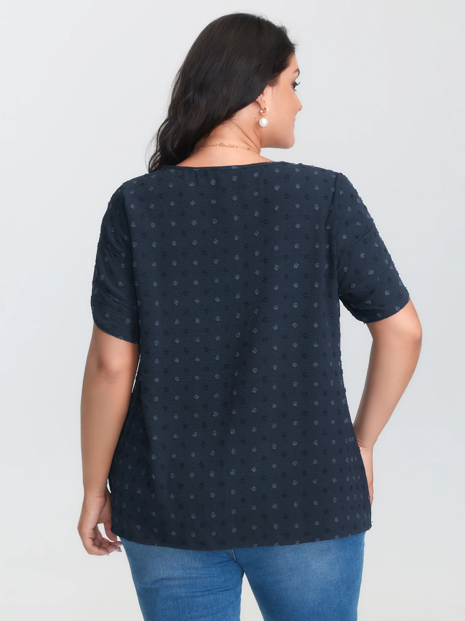 Textured Color Contrast Petal Sleeve Blouse - Image 8