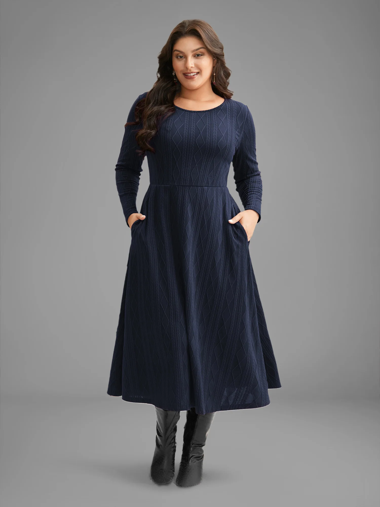 Textured Knit Fit-And-Flare Midi Dress - Image 13