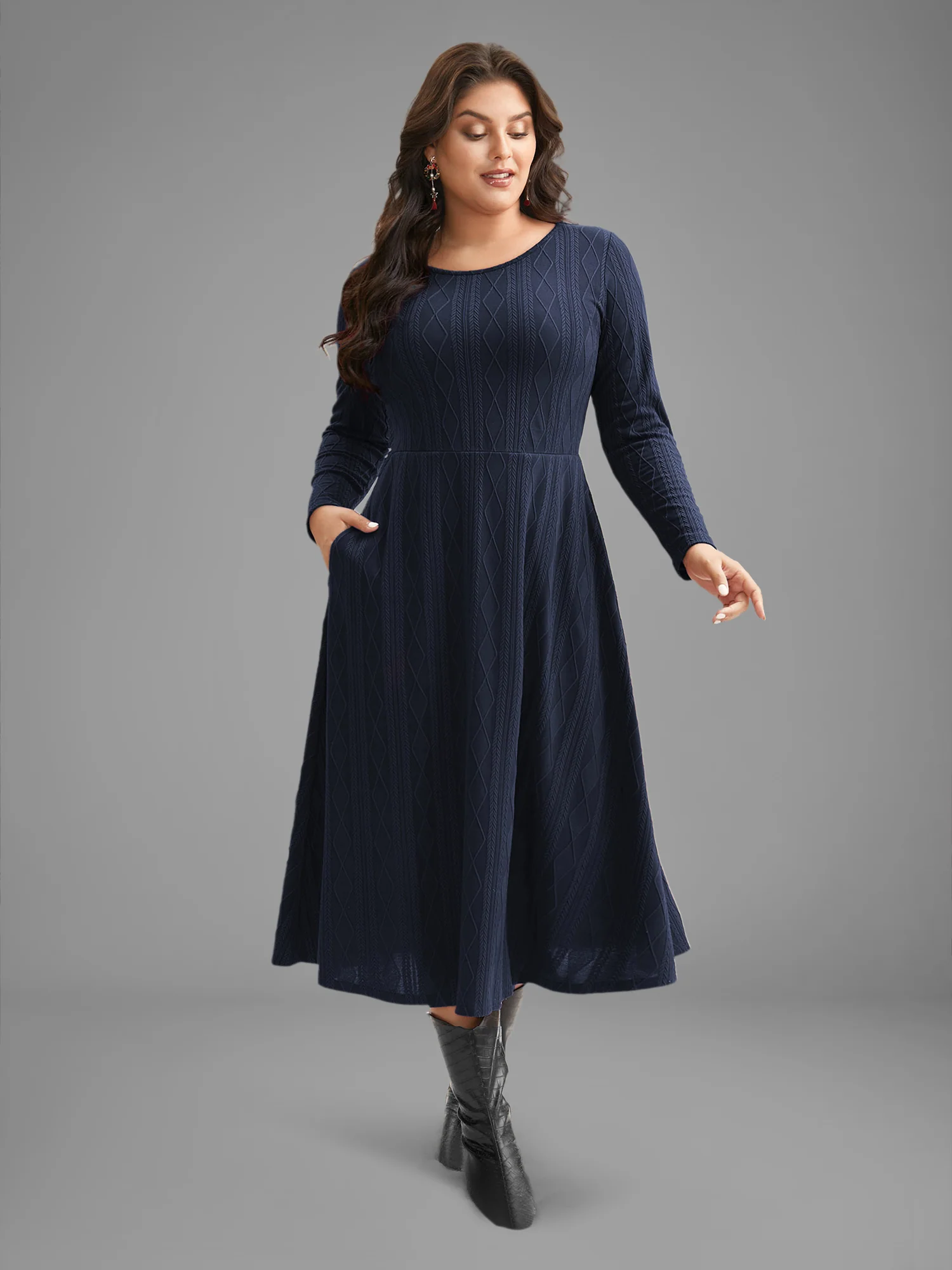 Textured Knit Fit-And-Flare Midi Dress - Image 14