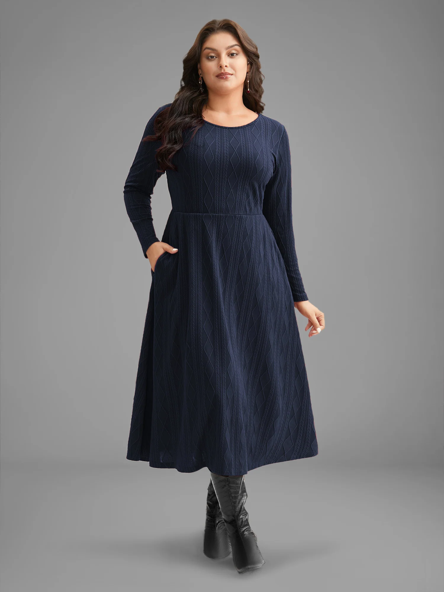Textured Knit Fit-And-Flare Midi Dress - Image 15