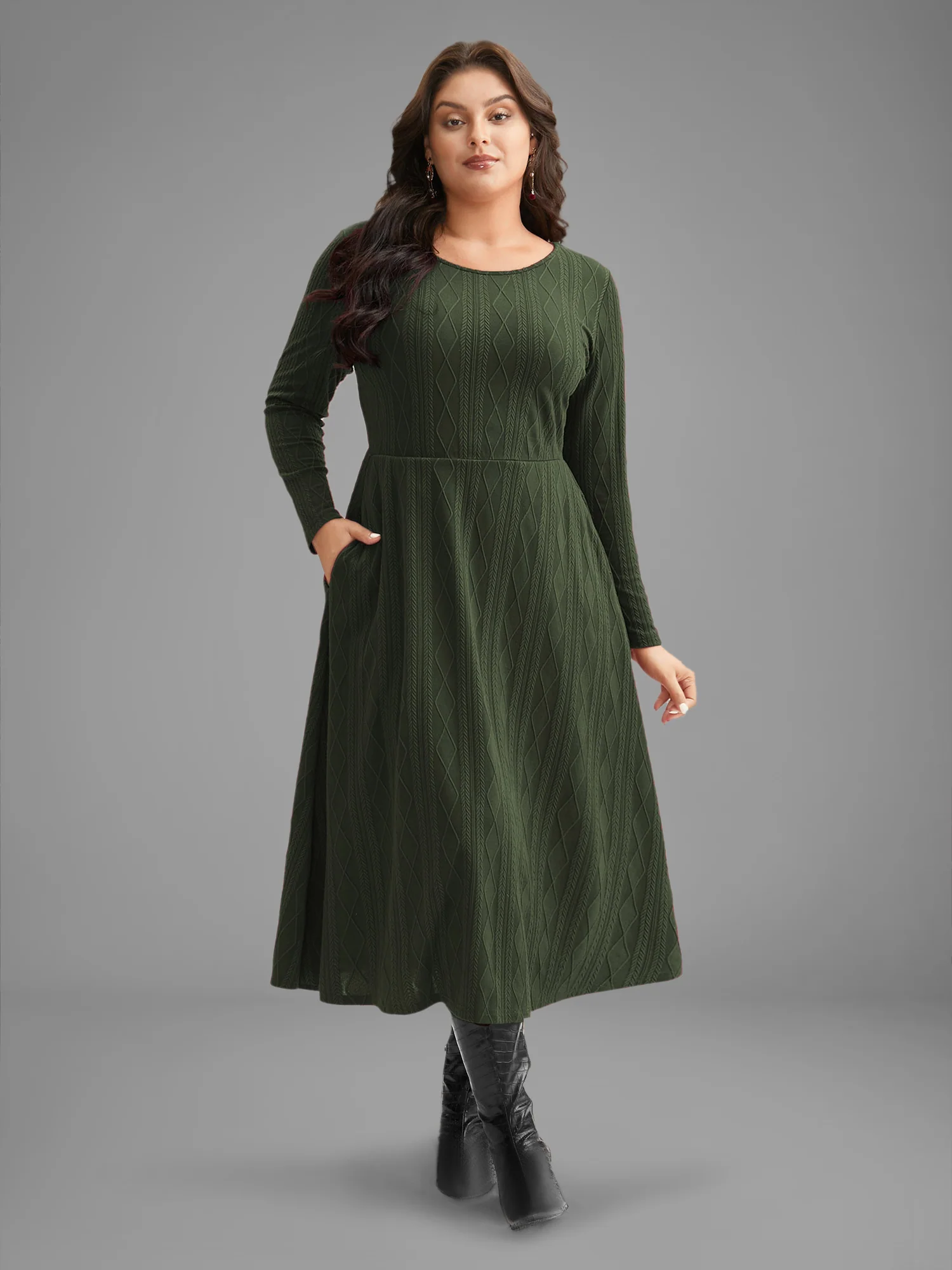 Textured Knit Fit-And-Flare Midi Dress - Image 3