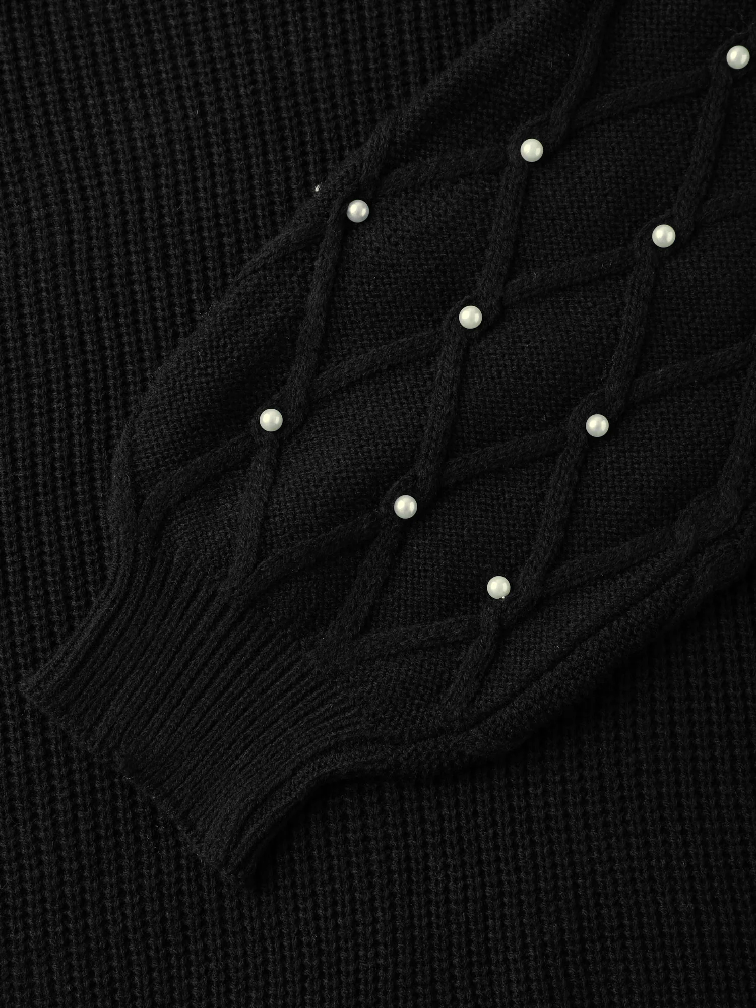 Textured Pearl Detail Drop Shoulder Pullover - Image 6