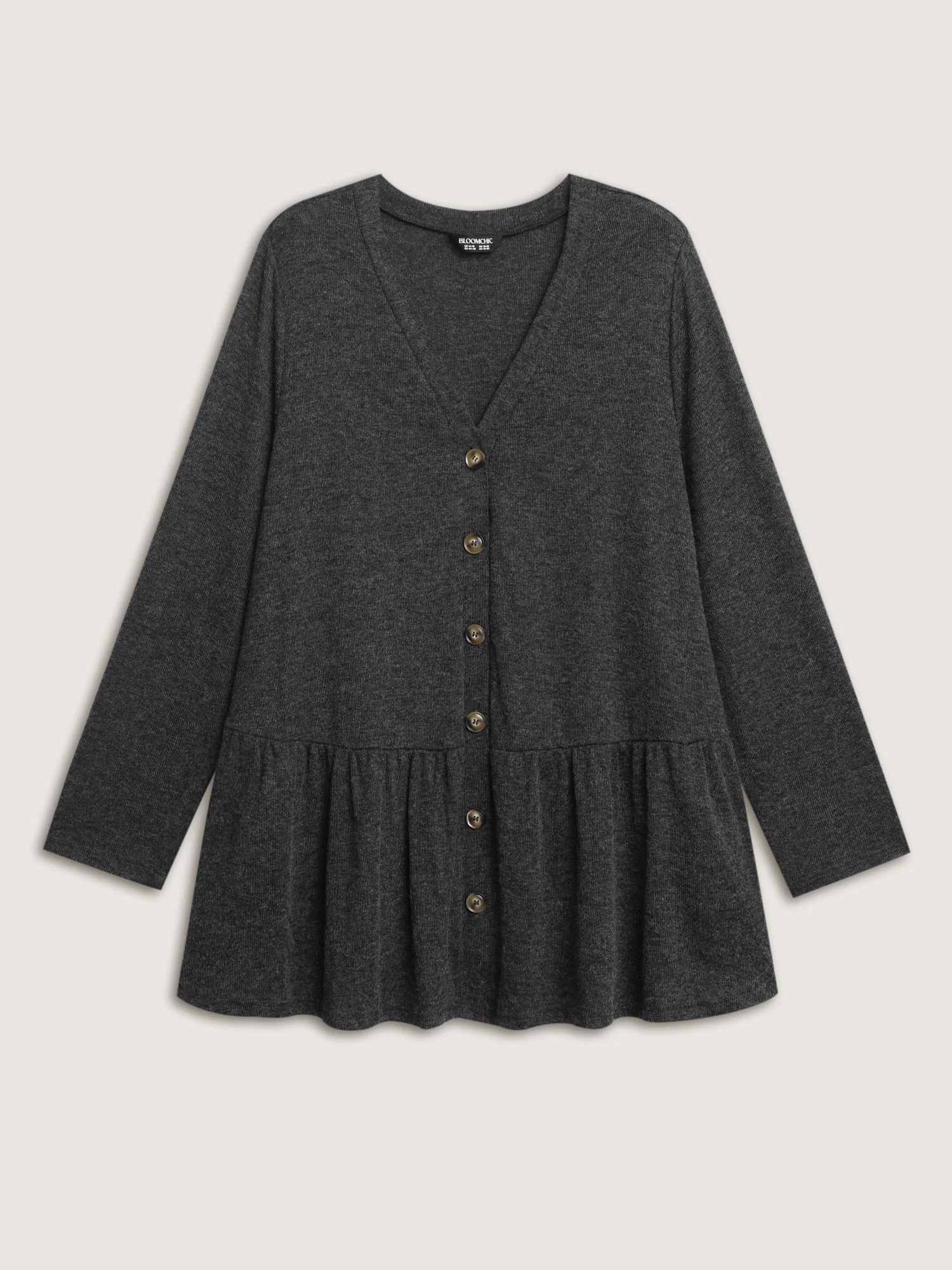 Textured Ruffled Hem Button Blouse - Image 10