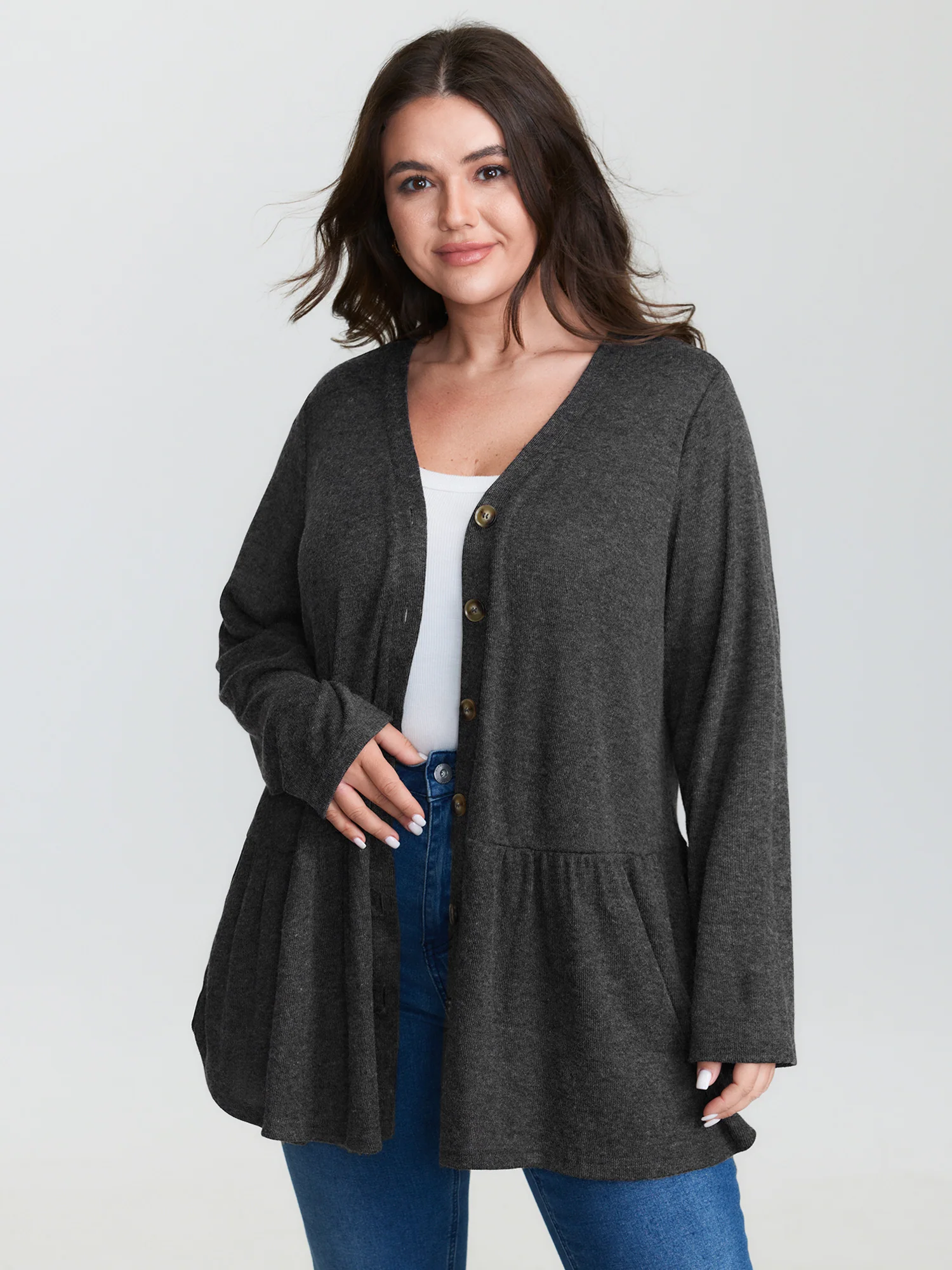 Textured Ruffled Hem Button Blouse - Image 6