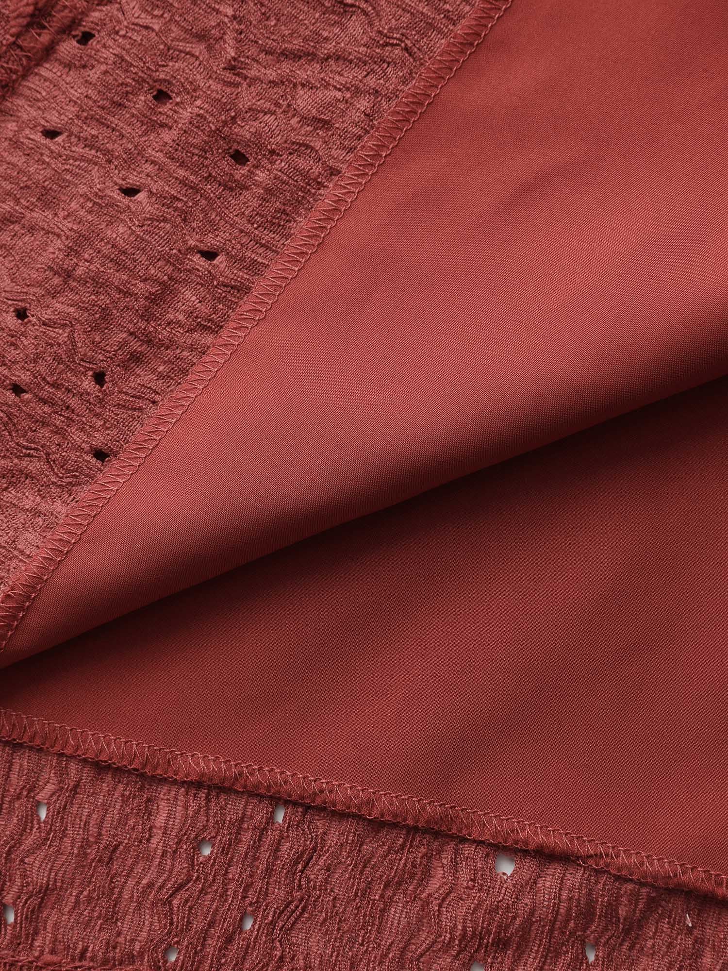 Textured Ruffled Neck Pleated Blouse - Image 6