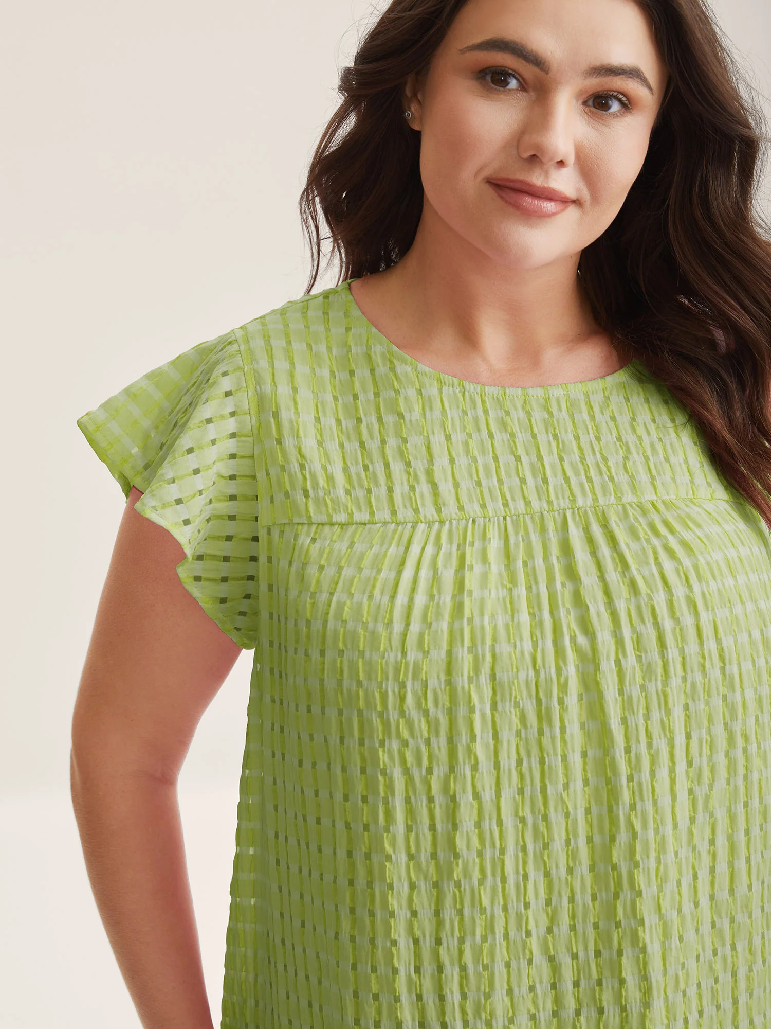 Textured Sheer Lined Flutter Sleeve Blouse - Image 11