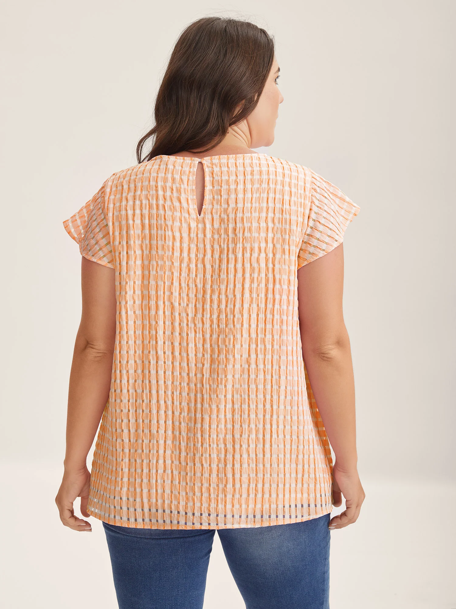 Textured Sheer Lined Flutter Sleeve Blouse - Image 13