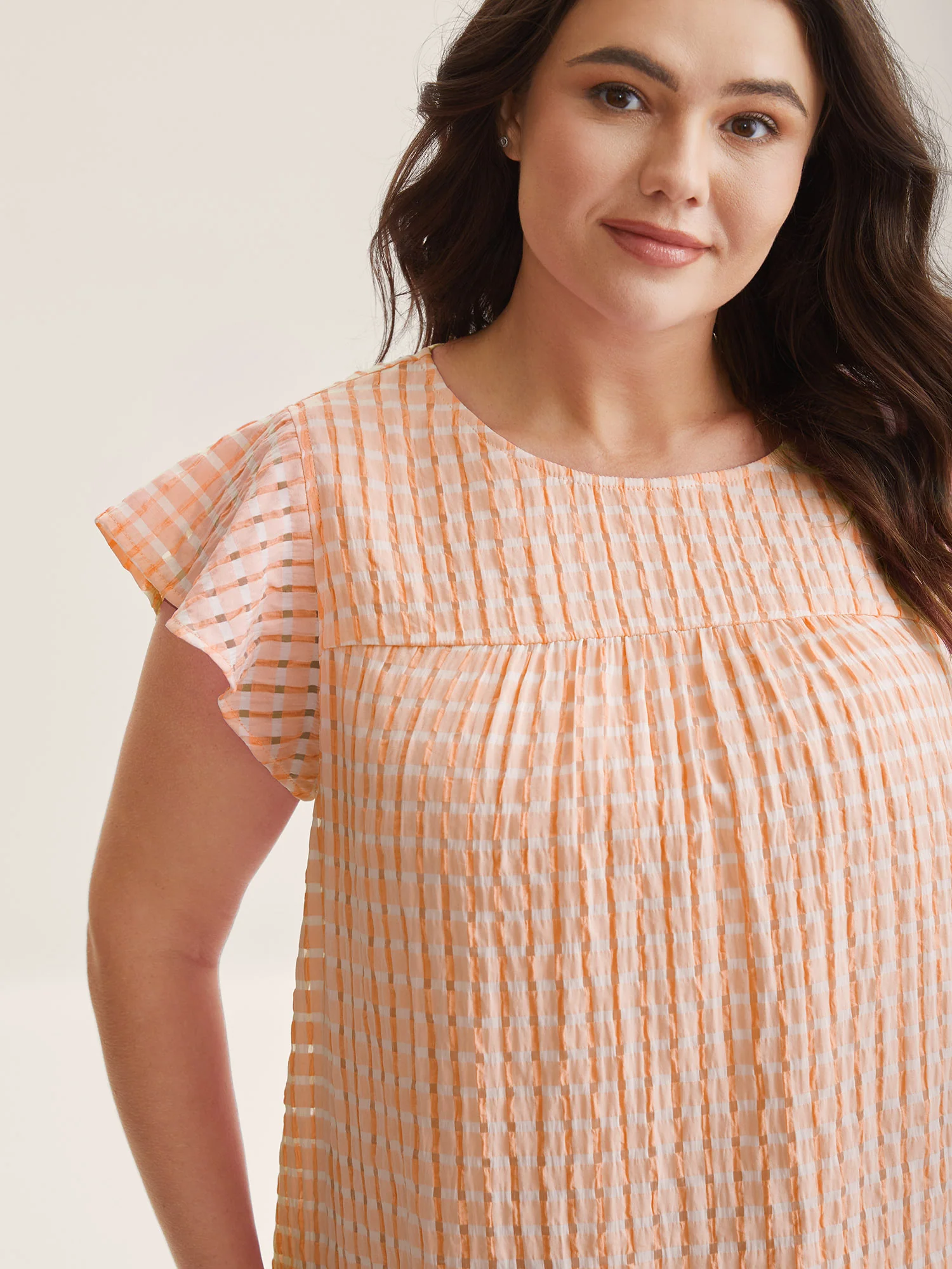 Textured Sheer Lined Flutter Sleeve Blouse - Image 15
