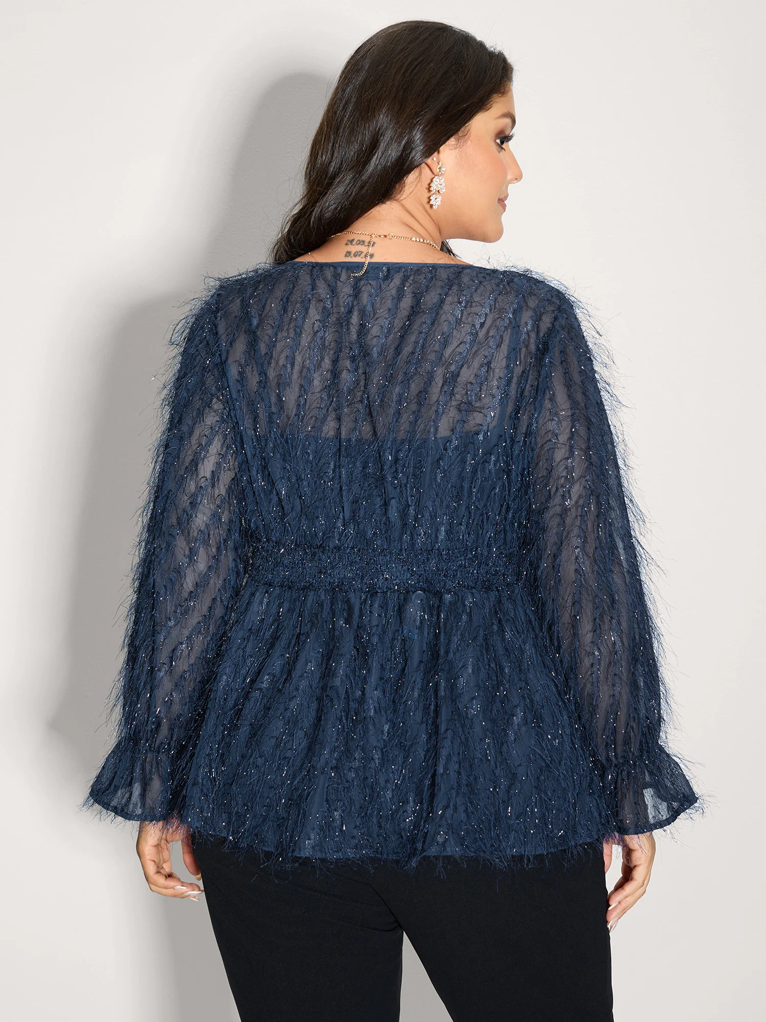 Textured Shirred Waist Sheer Blouse - Image 4