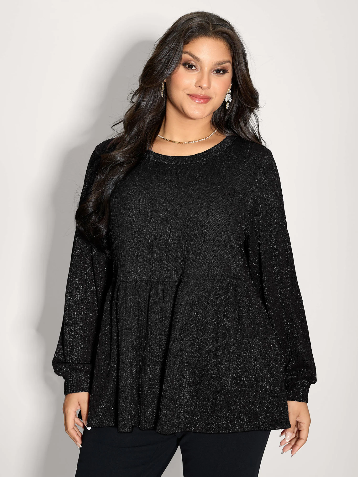 Textured Stretchy Flared Knit Top - Image 12