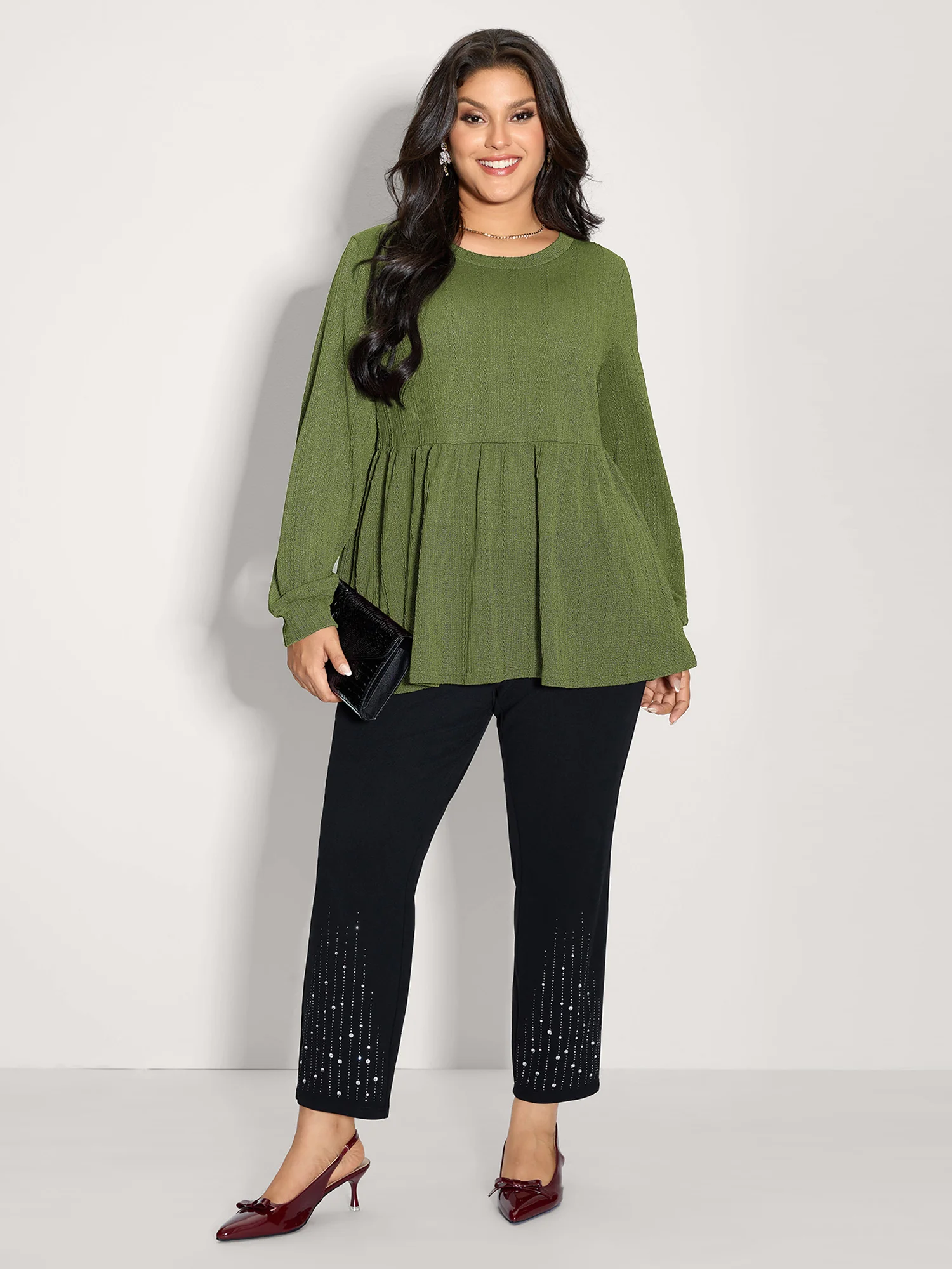 Textured Stretchy Flared Knit Top - Image 3
