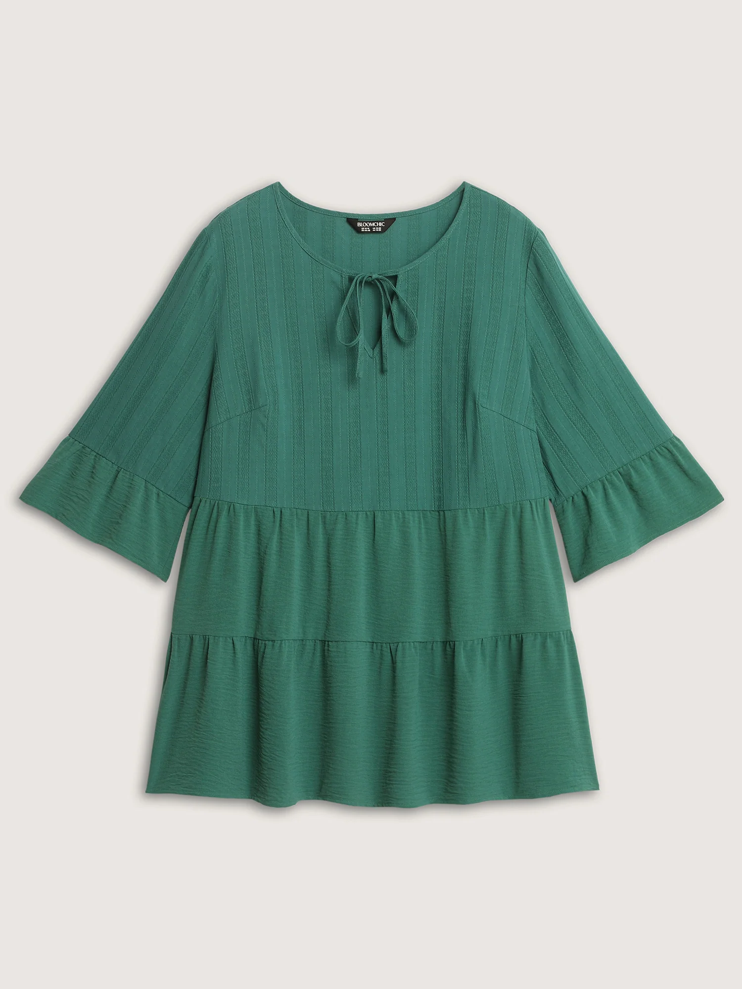 Cotton Textured Tiered Neck-Tie Blouse - Image 7