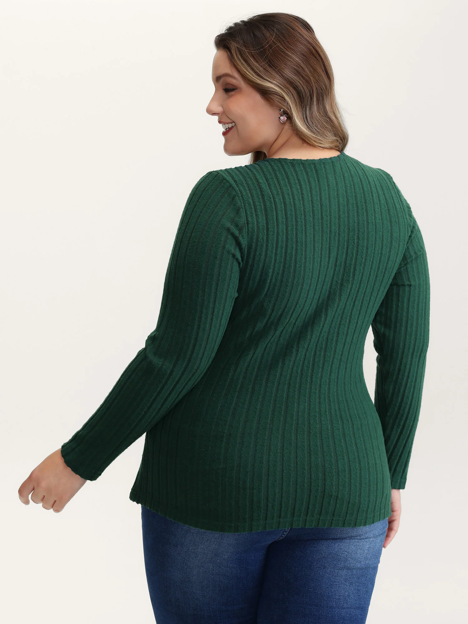 Textured Wrap Button Detail Knit Top - Image 4