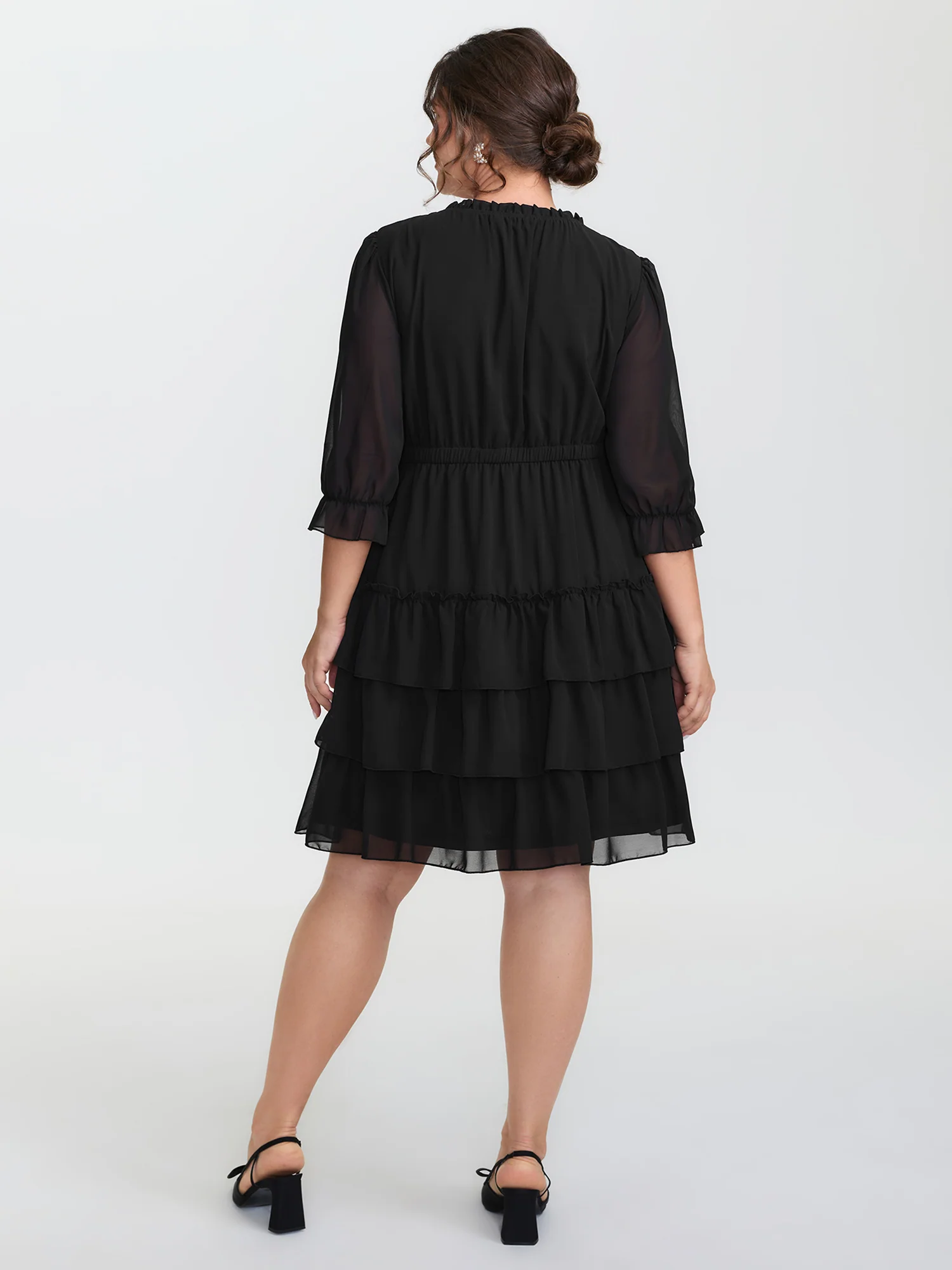 Three-Quarter Sleeve Tulle Skirt Knee-Length Dress - Image 4