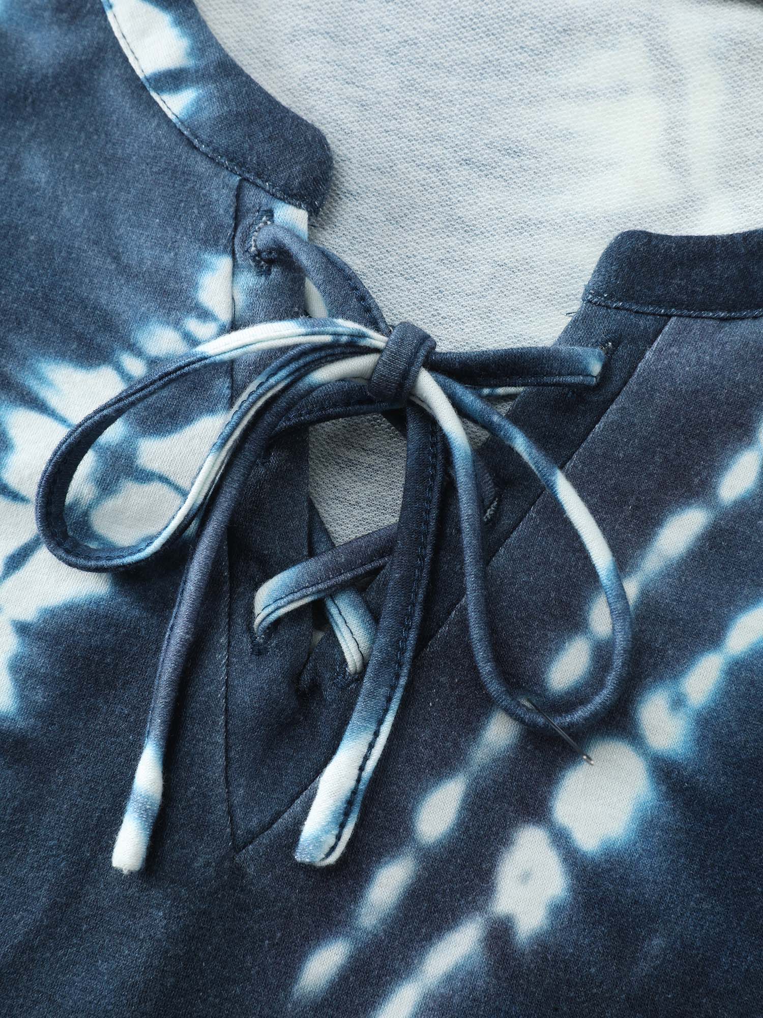 Tie-Dye Print Drawstring Neckline T-Shirt - Image 6