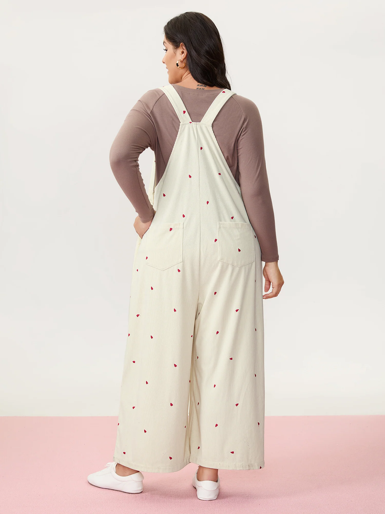 Tiny Heart Embroidery Overall Straps Jumpsuit - Image 5