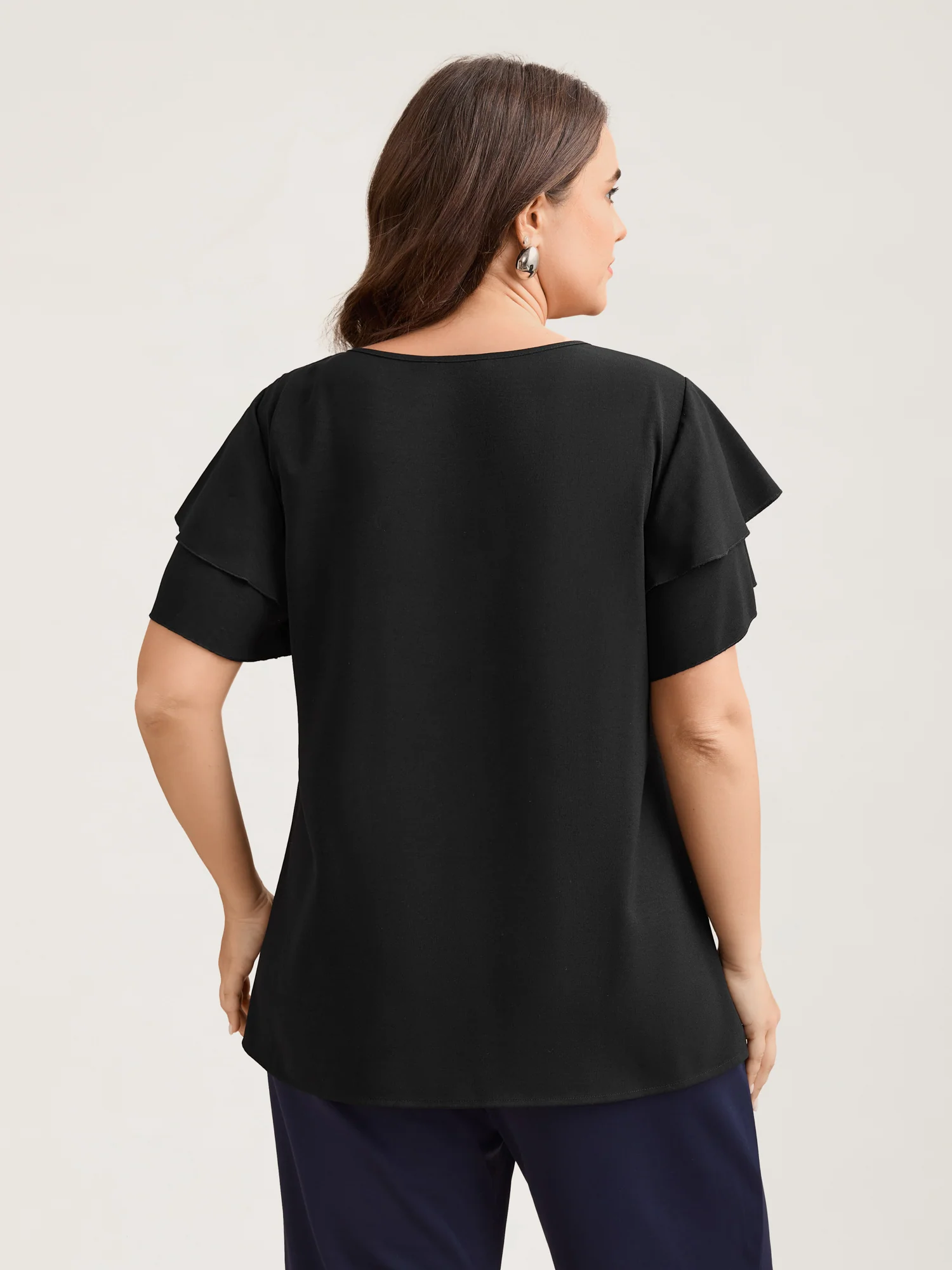 Toothpick Pleat Layered Flutter Sleeve Blouse - Image 3