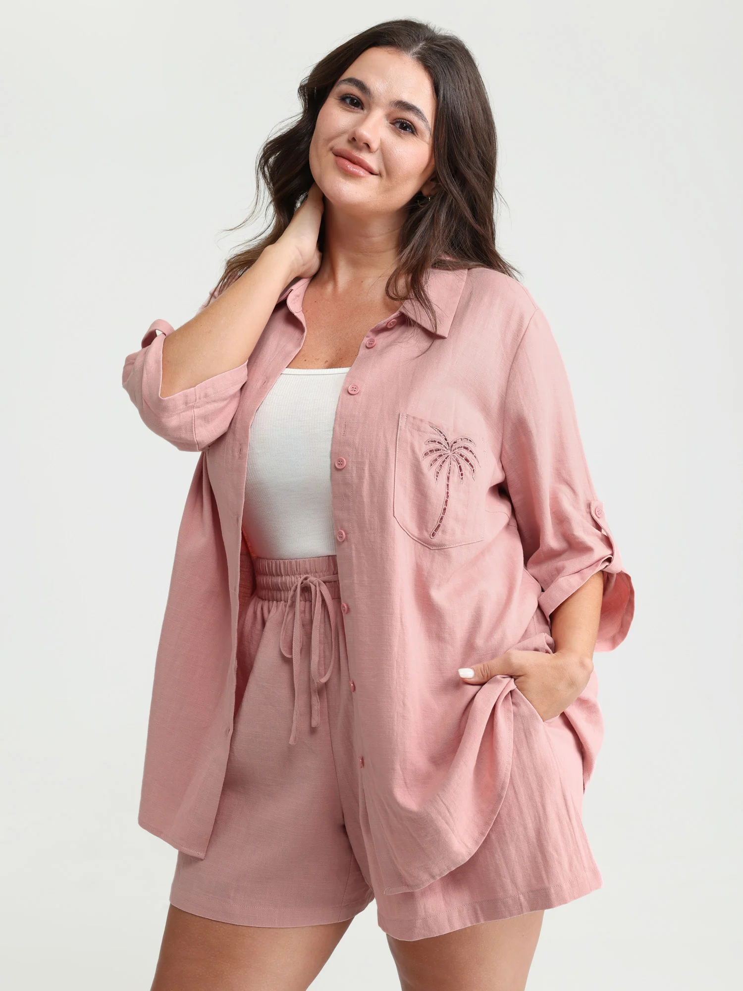 Tropical Embroidered Button-Down Shirt