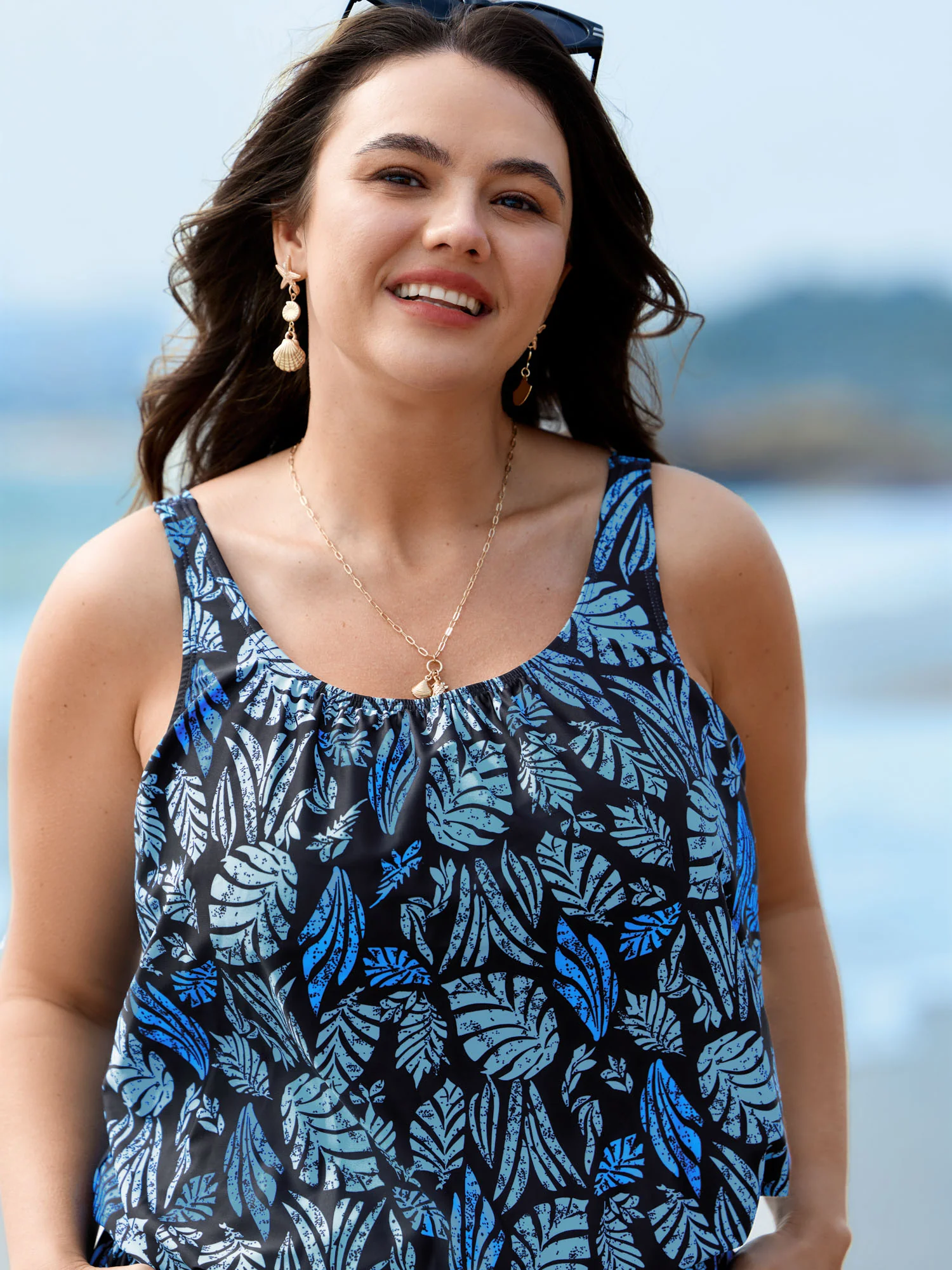 Tropical Flower Print Pockets One-Piece Swimsuit - Image 101