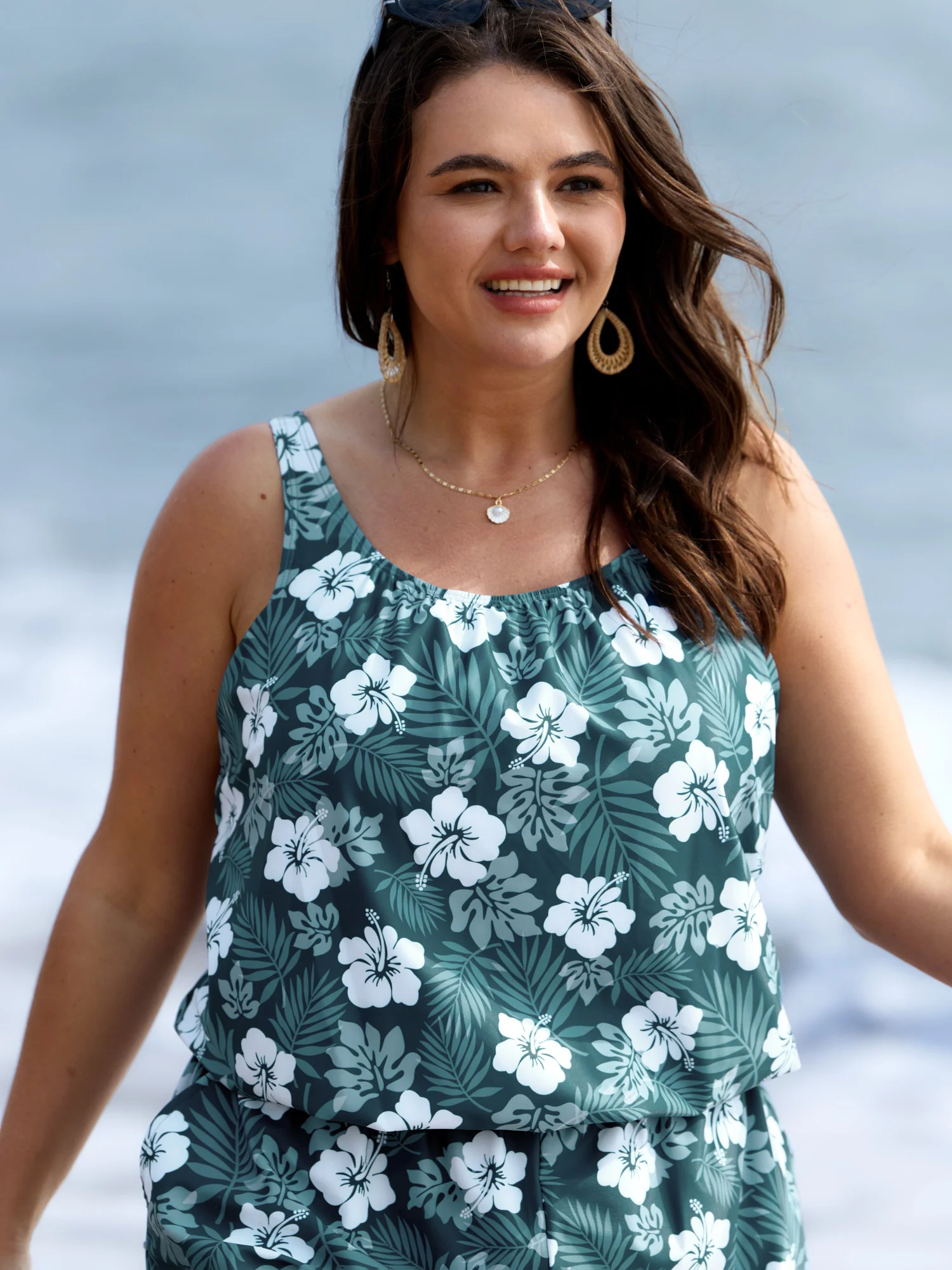 Tropical Flower Print Pockets One-Piece Swimsuit - Image 29