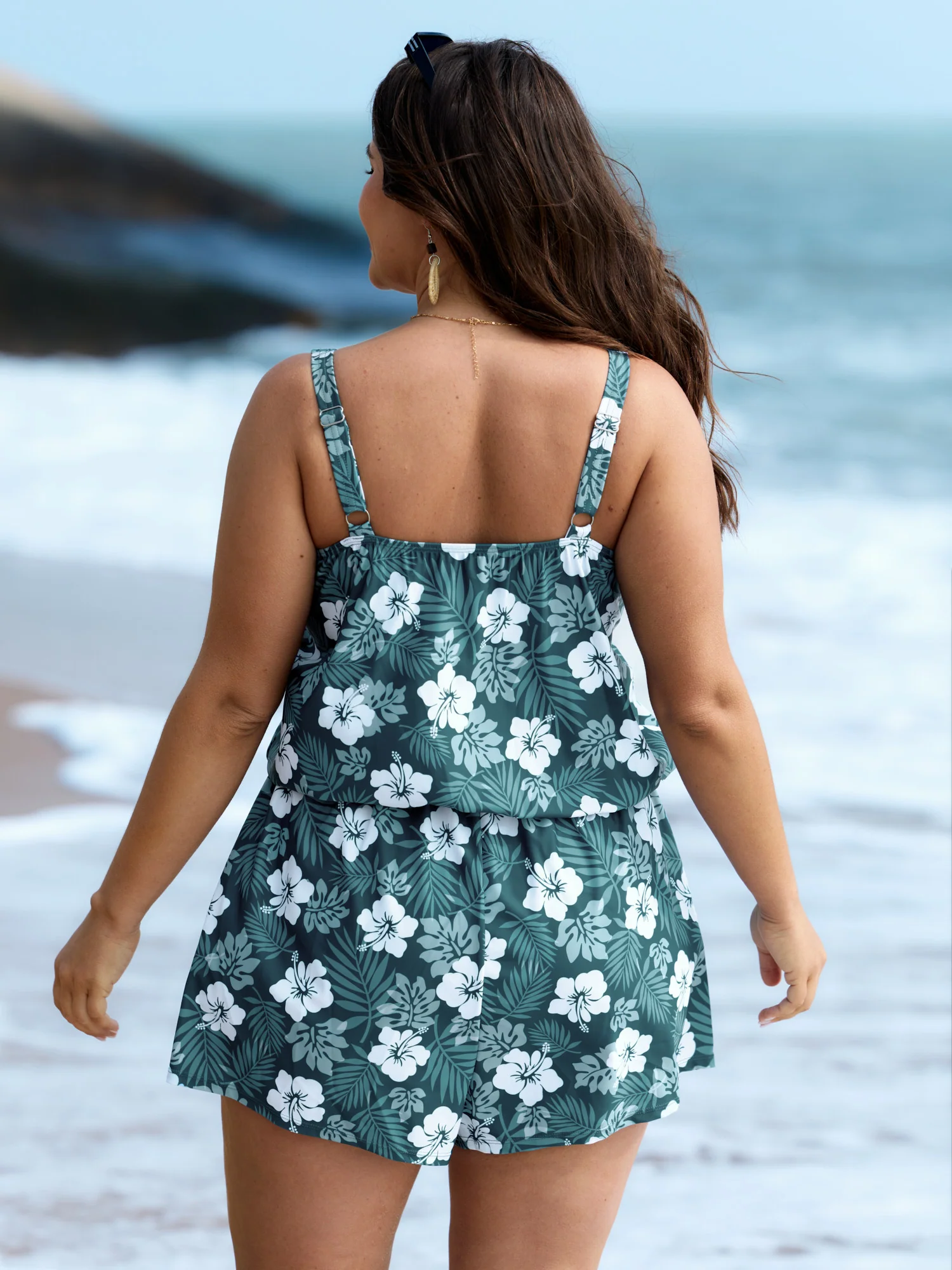 Tropical Flower Print Pockets One-Piece Swimsuit - Image 33