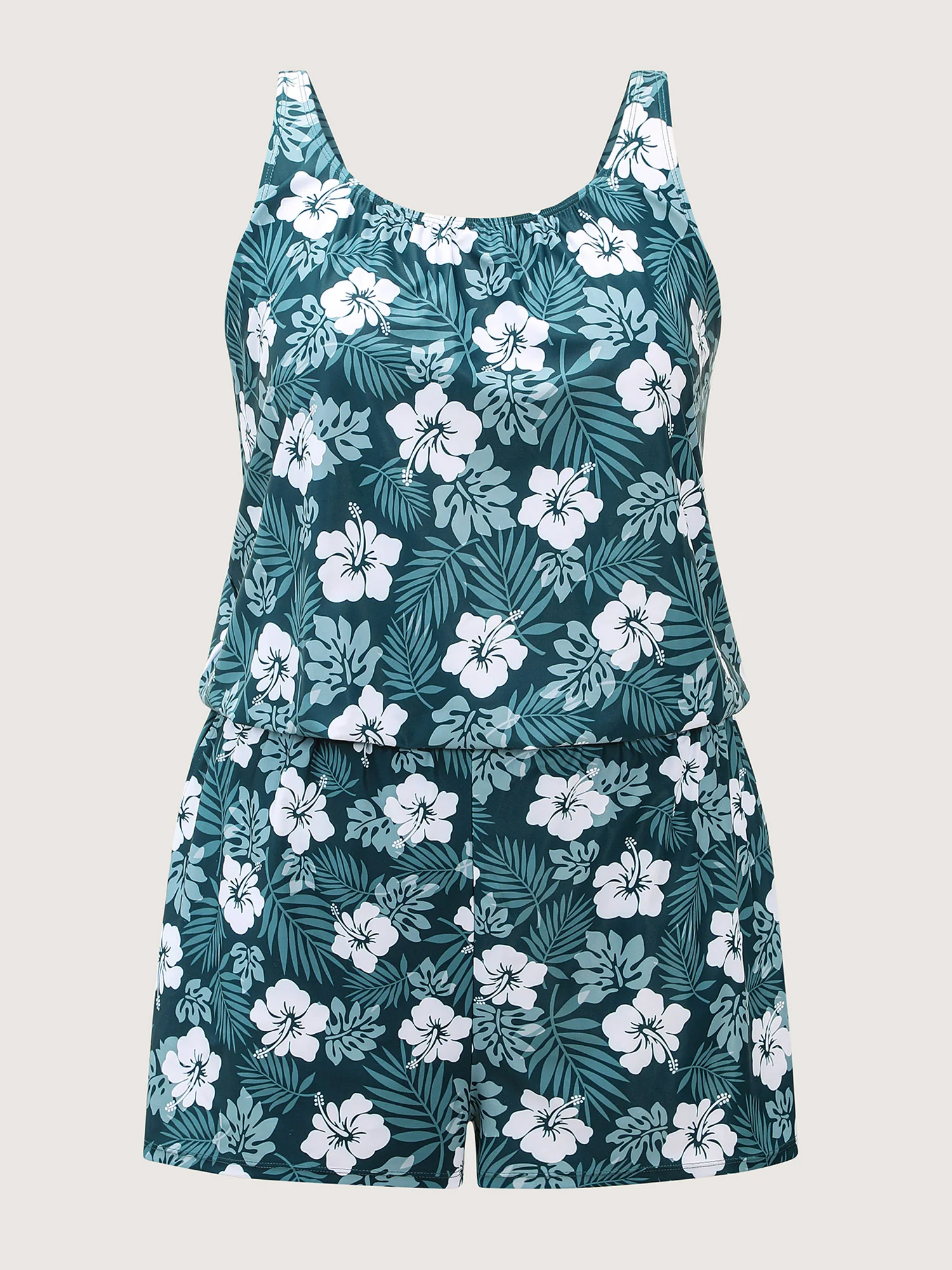 Tropical Flower Print Pockets One-Piece Swimsuit - Image 36
